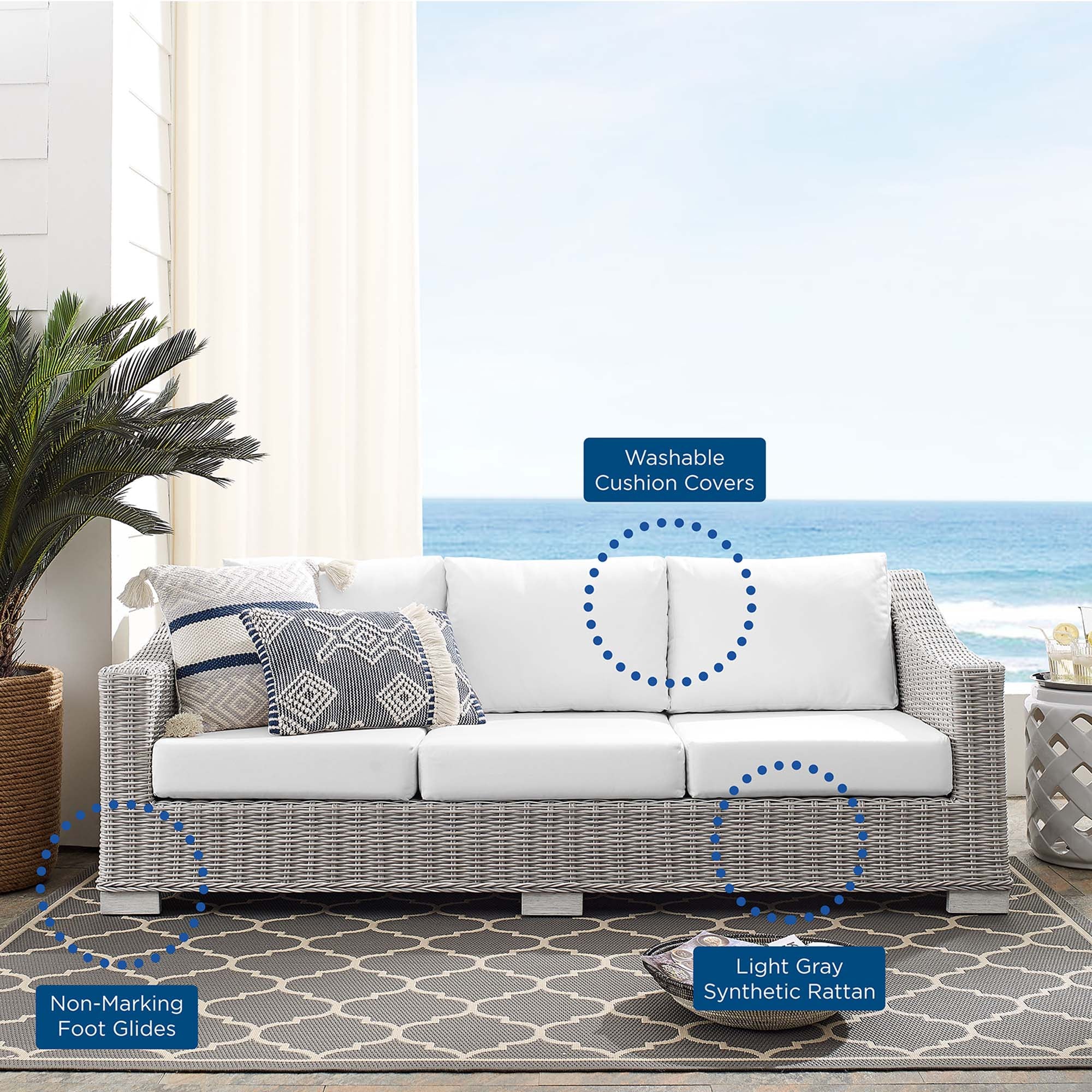 Conway Sunbrella® Outdoor Patio Wicker Rattan Sofa - Image 18