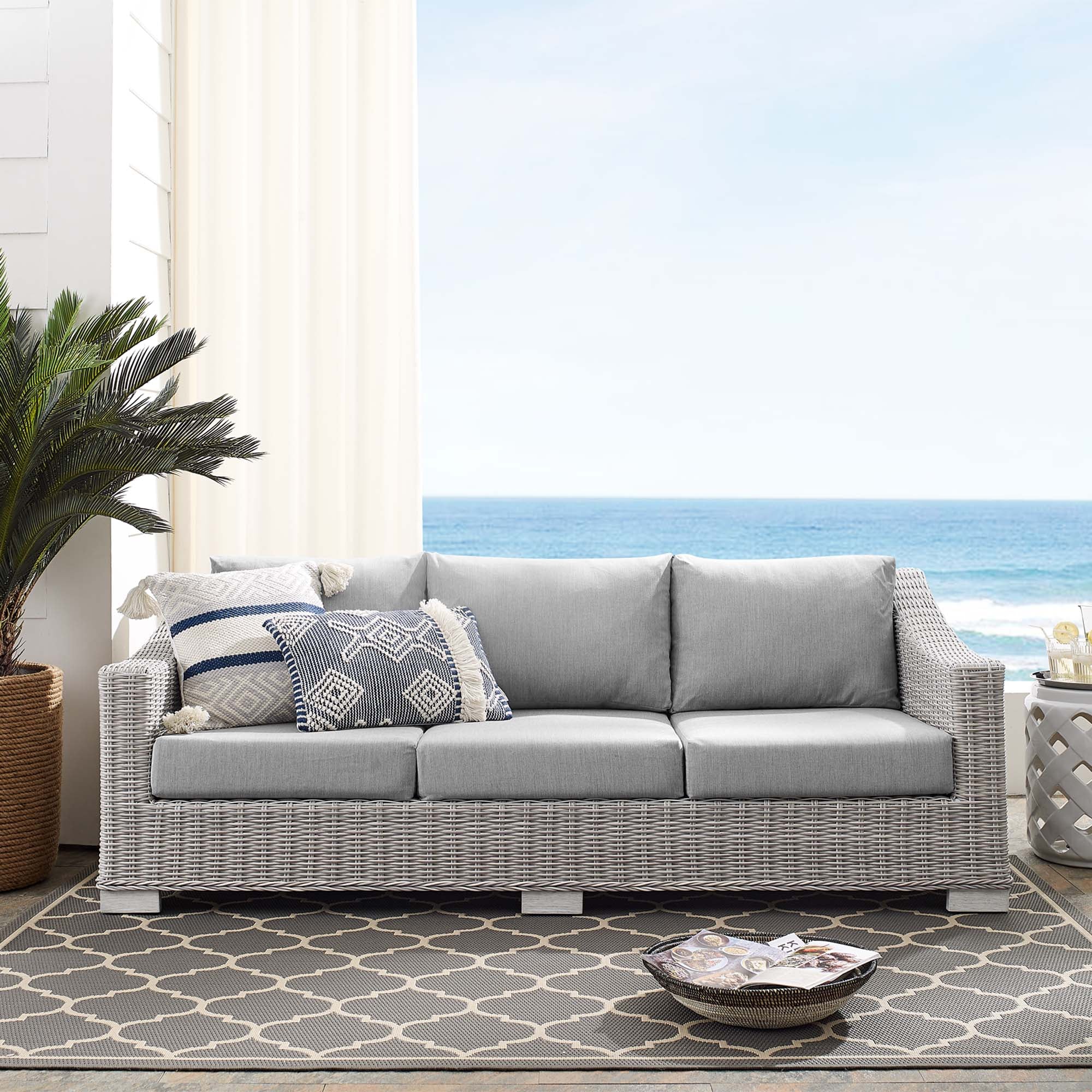 Conway Sunbrella® Outdoor Patio Wicker Rattan Sofa - Image 2