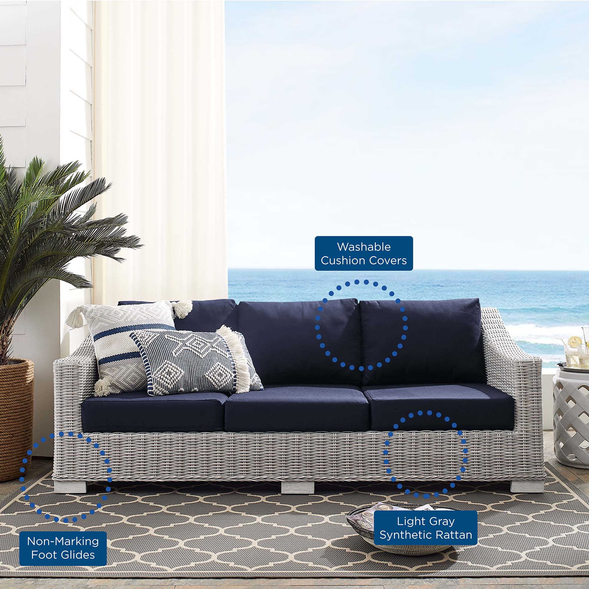 Conway Sunbrella® Outdoor Patio Wicker Rattan Sofa - Image 27