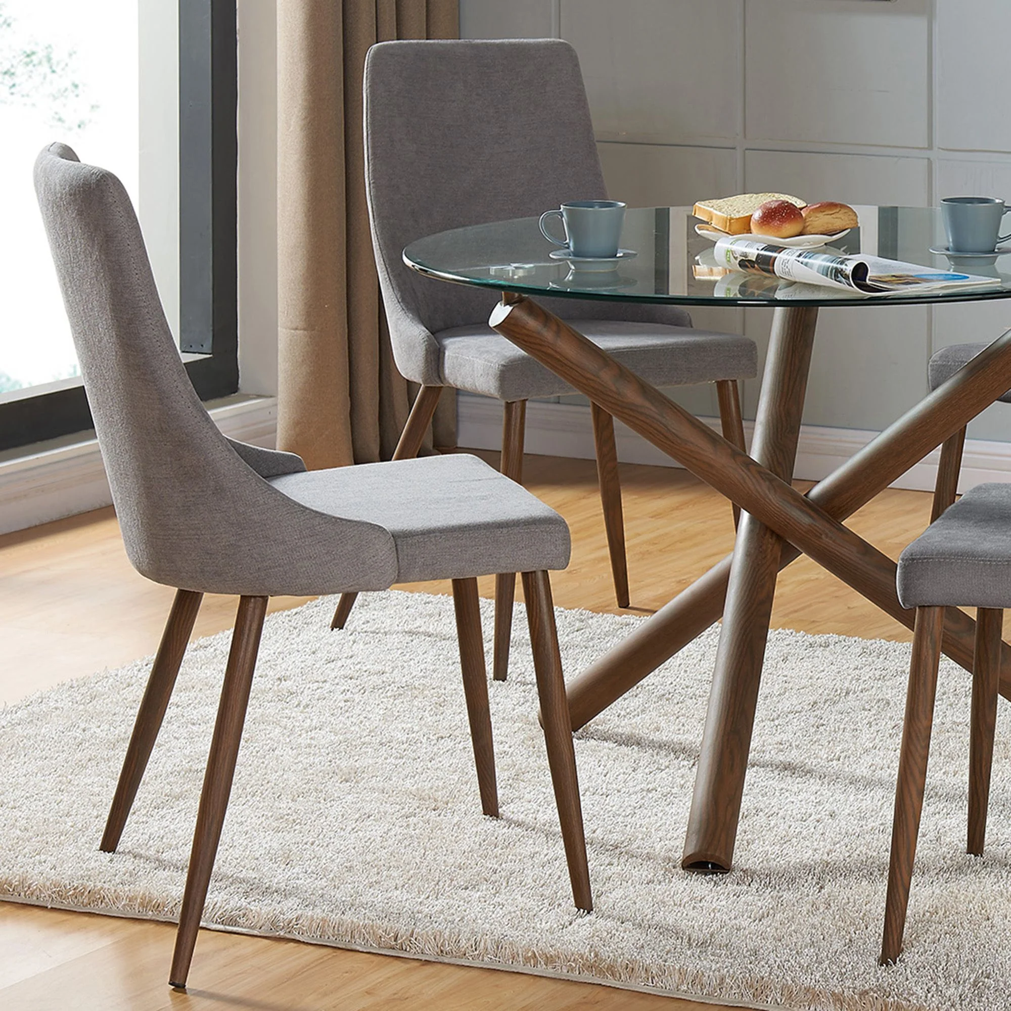 Cora Fabric Dining Chair, set of 2, in Grey and Walnut - Image 2