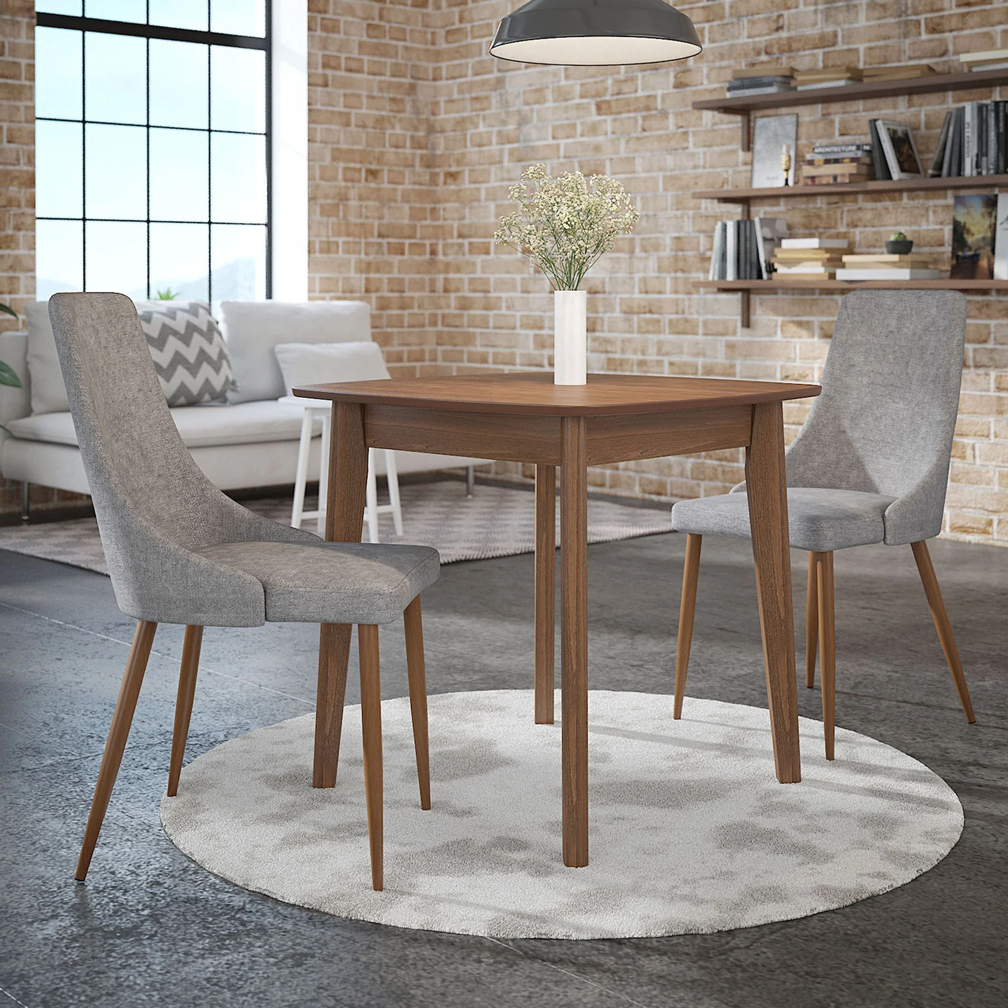 Cora Fabric Dining Chair, set of 2, in Grey and Walnut - Image 3