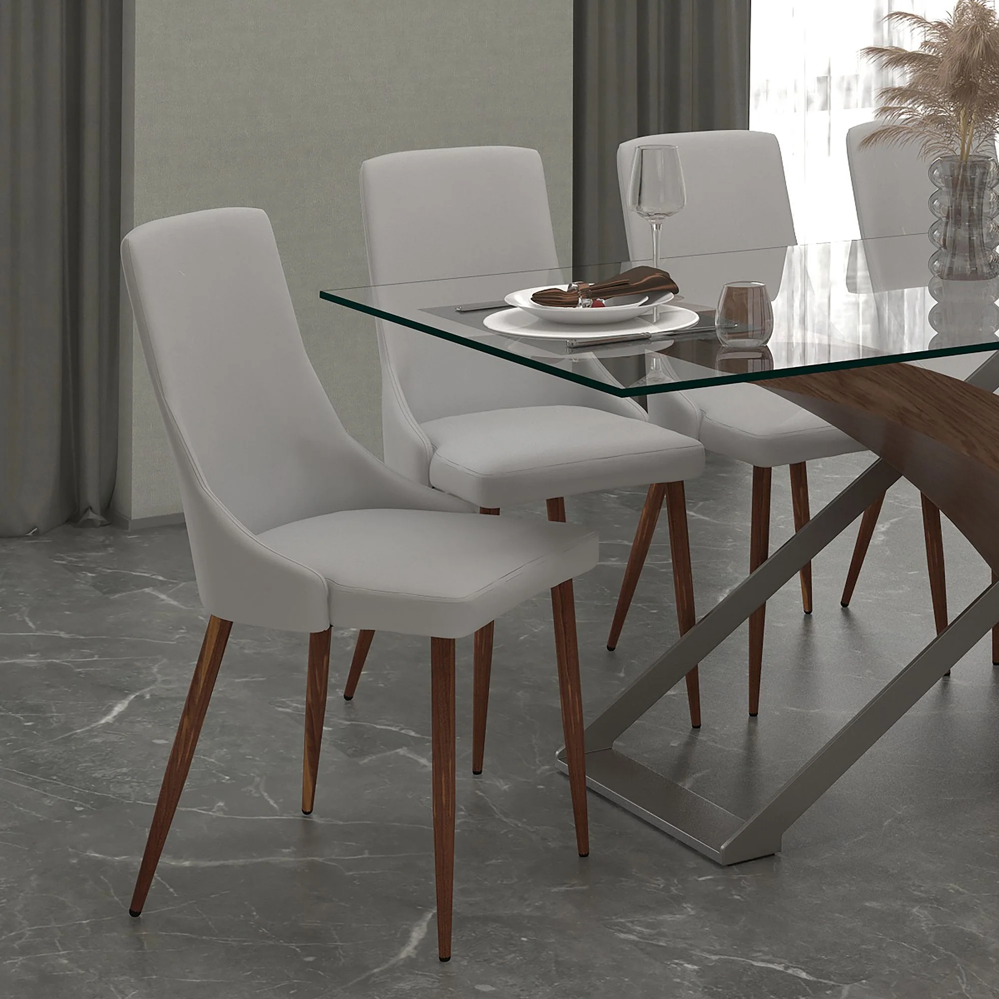 Cora Faux Leather Dining Chair, set of 2, in Light Grey and Walnut - Image 2