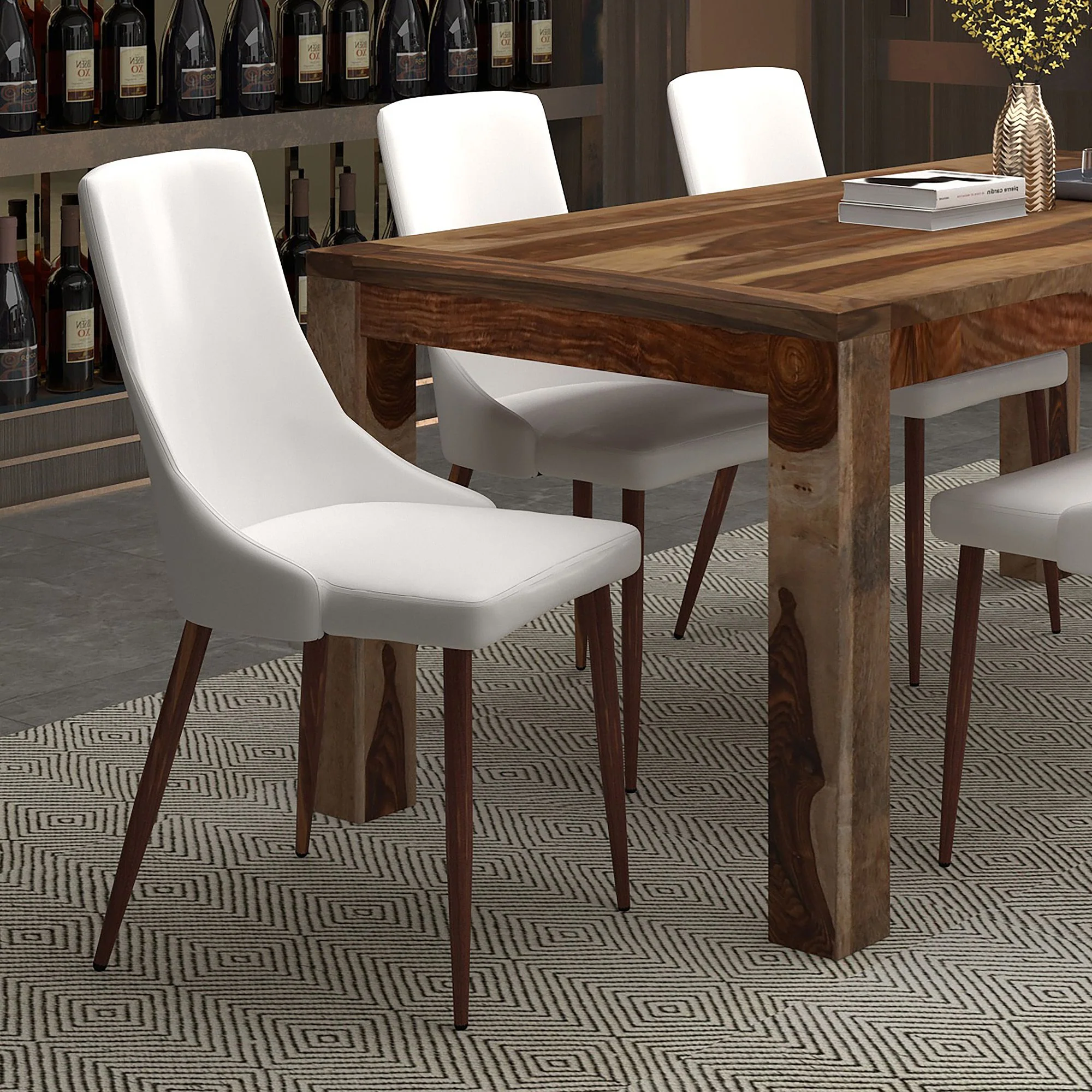 Cora Faux Leather Dining Chair, set of 2, in White and Walnut - Image 2