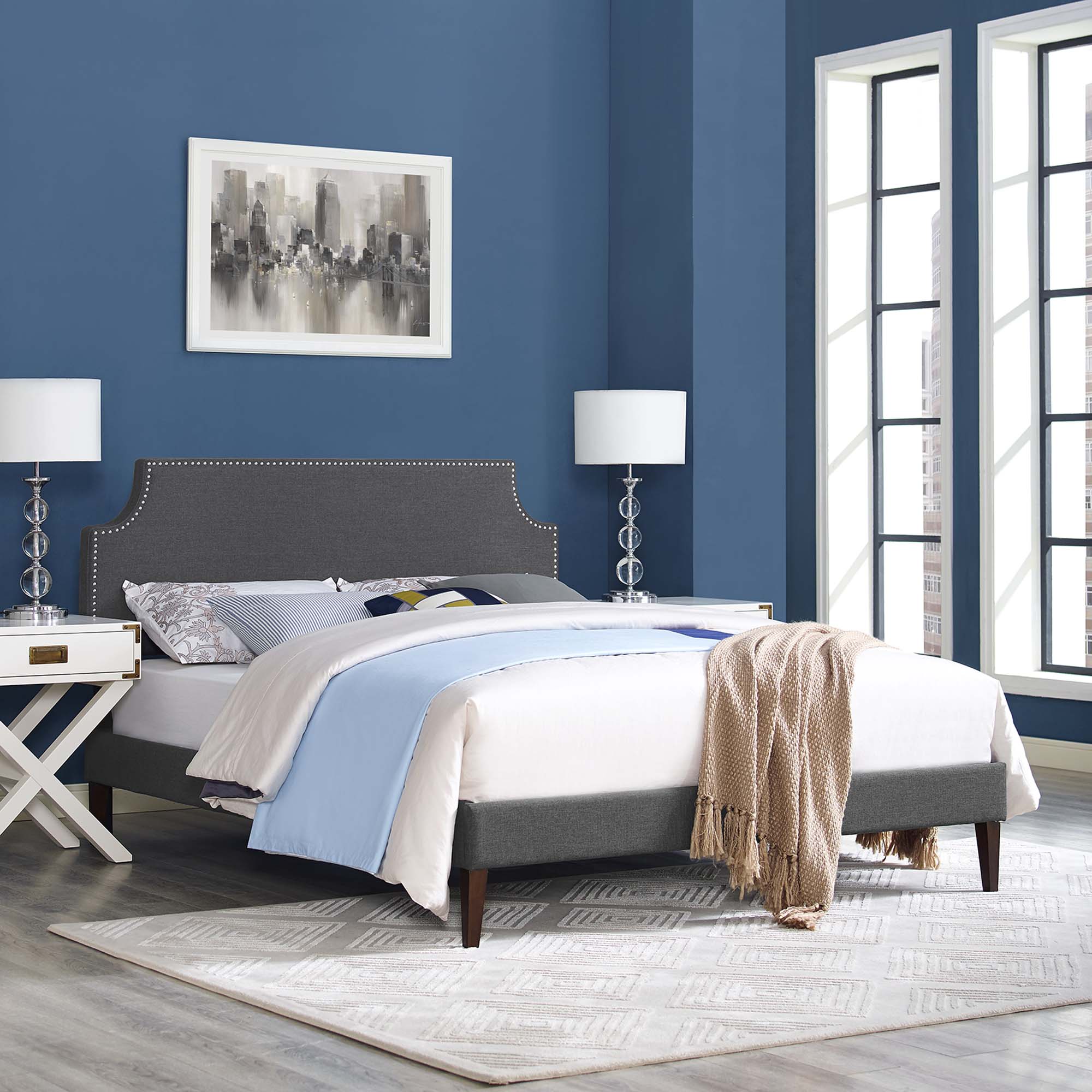 Corene Fabric Platform Bed with Squared Tapered Legs - Image 6