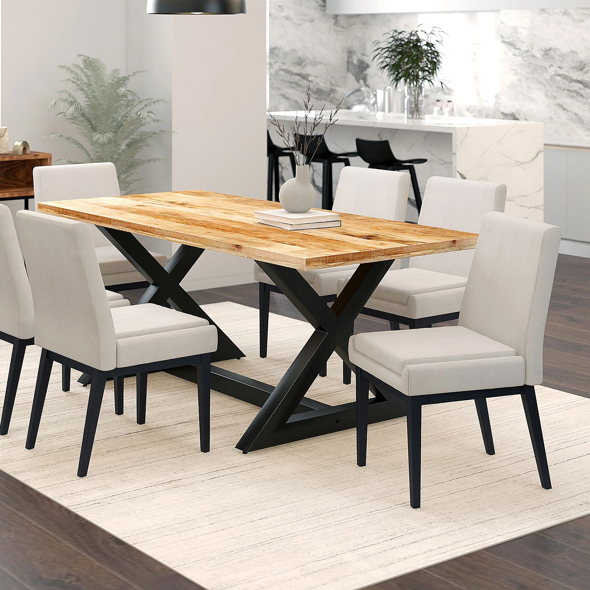 Cortez Dining Chair, set of 2, in Beige Fabric and Black - Image 2
