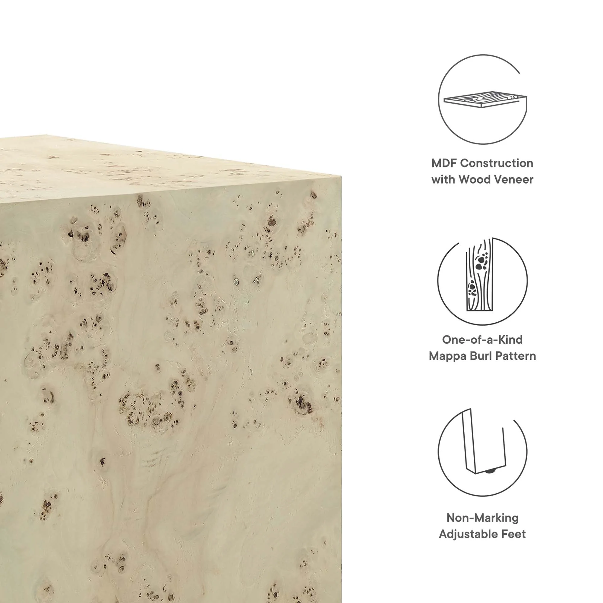 Cosmos 16" Square Burl Wood Side Table - Image 7