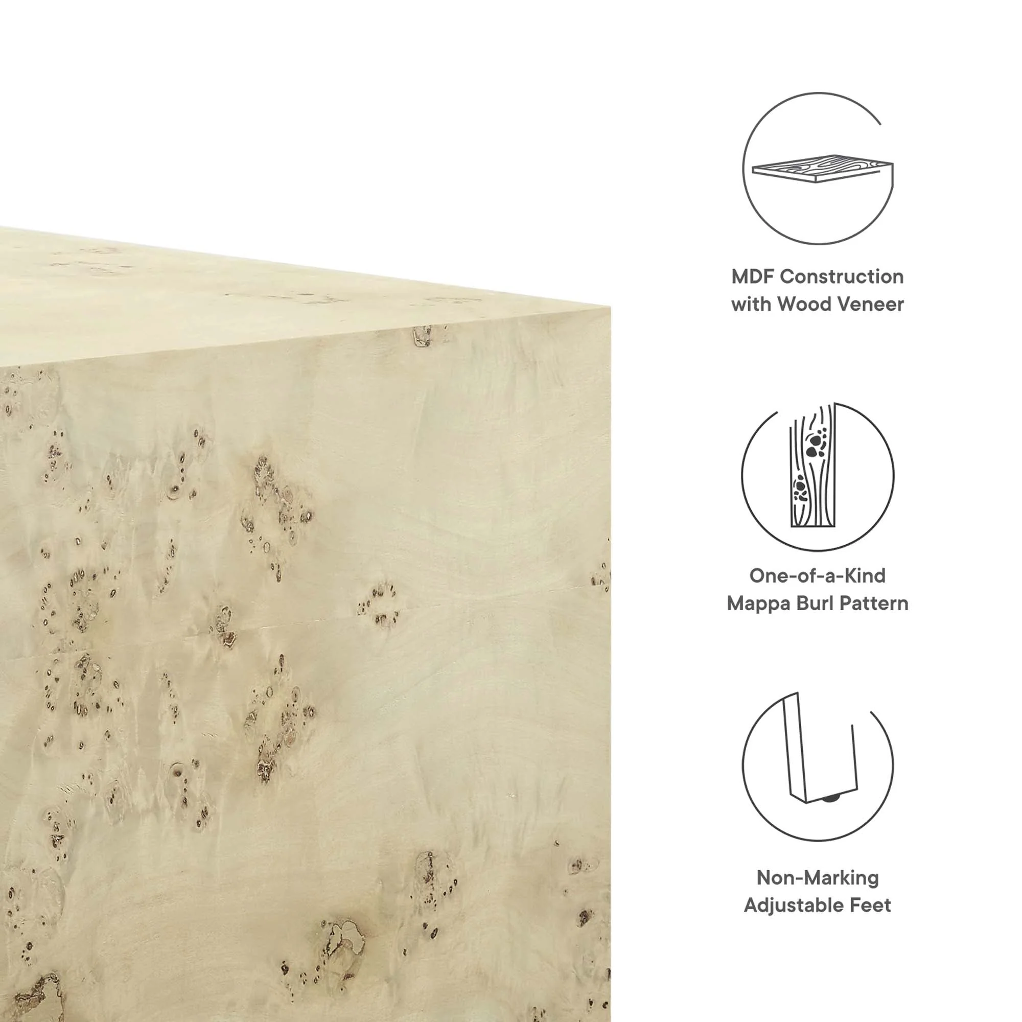Cosmos 36" Square Burl Wood Coffee Table - Image 7