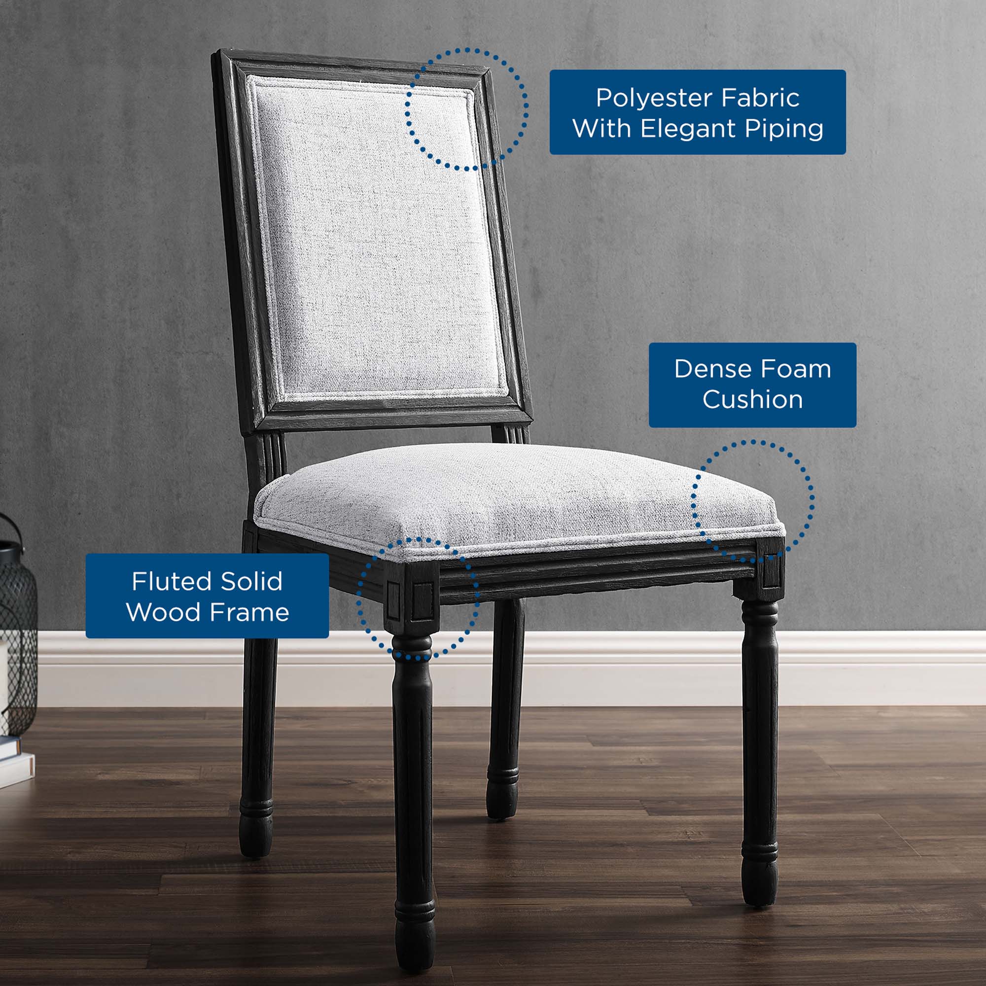 Court French Vintage Upholstered Fabric Dining Side Chair - Image 6
