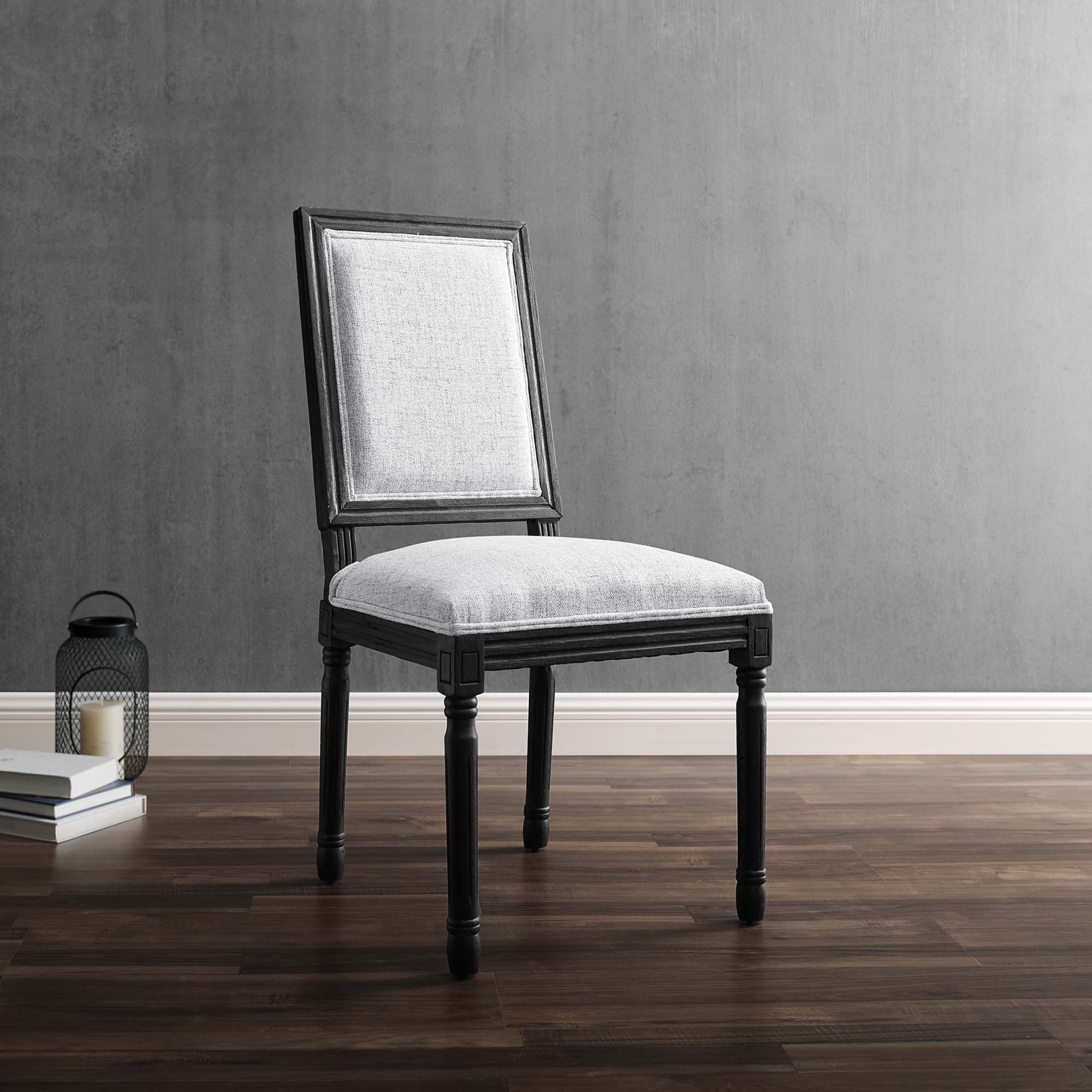 Court French Vintage Upholstered Fabric Dining Side Chair - Image 8