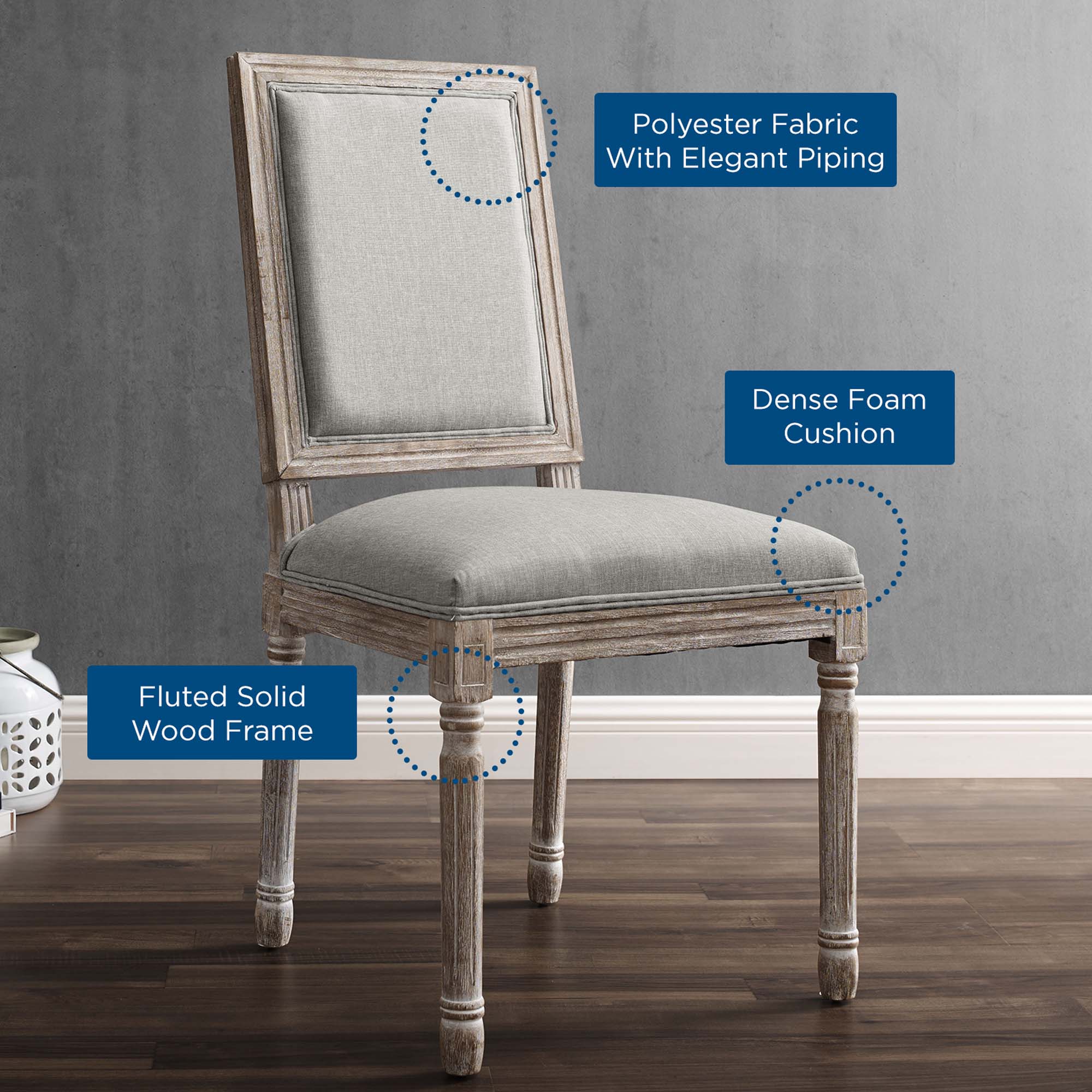 Court Vintage French Upholstered Fabric Dining Side Chair - Image 6