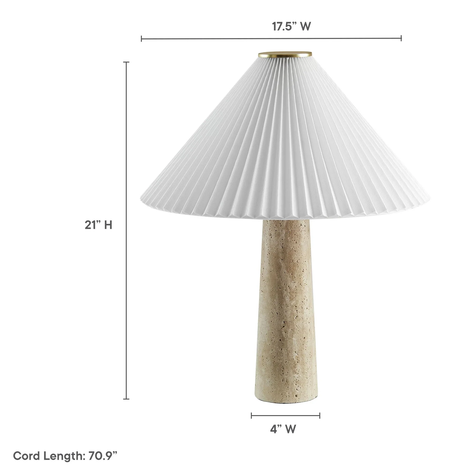 Cove Travertine Table Lamp With Pleated Shade in Travertine - Image 14