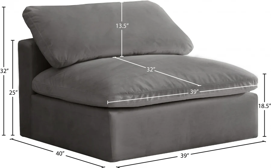 Cozy Velvet Upholstered Overstuffed Fiber Filled Comfort Comfort Armless Modular Chair - Image 13