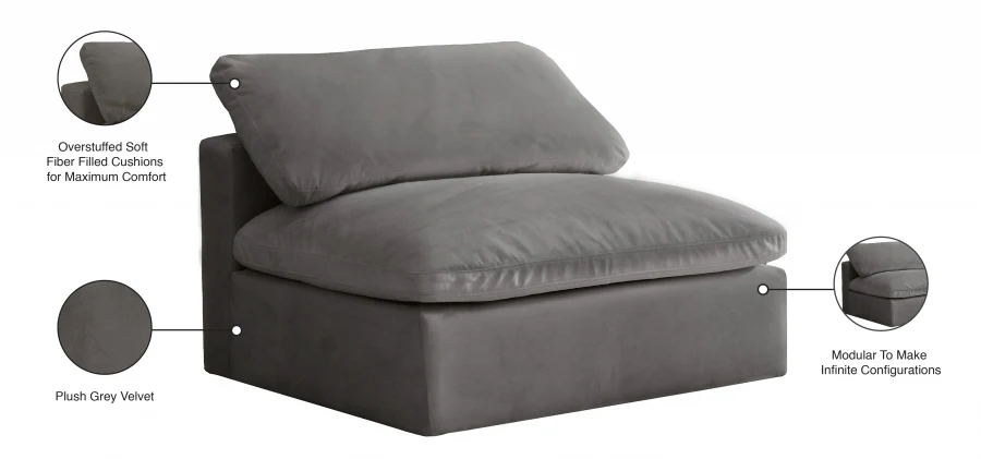 Cozy Velvet Upholstered Overstuffed Fiber Filled Comfort Comfort Armless Modular Chair - Image 14