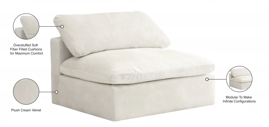 Cozy Velvet Upholstered Overstuffed Fiber Filled Comfort Comfort Armless Modular Chair - Image 22