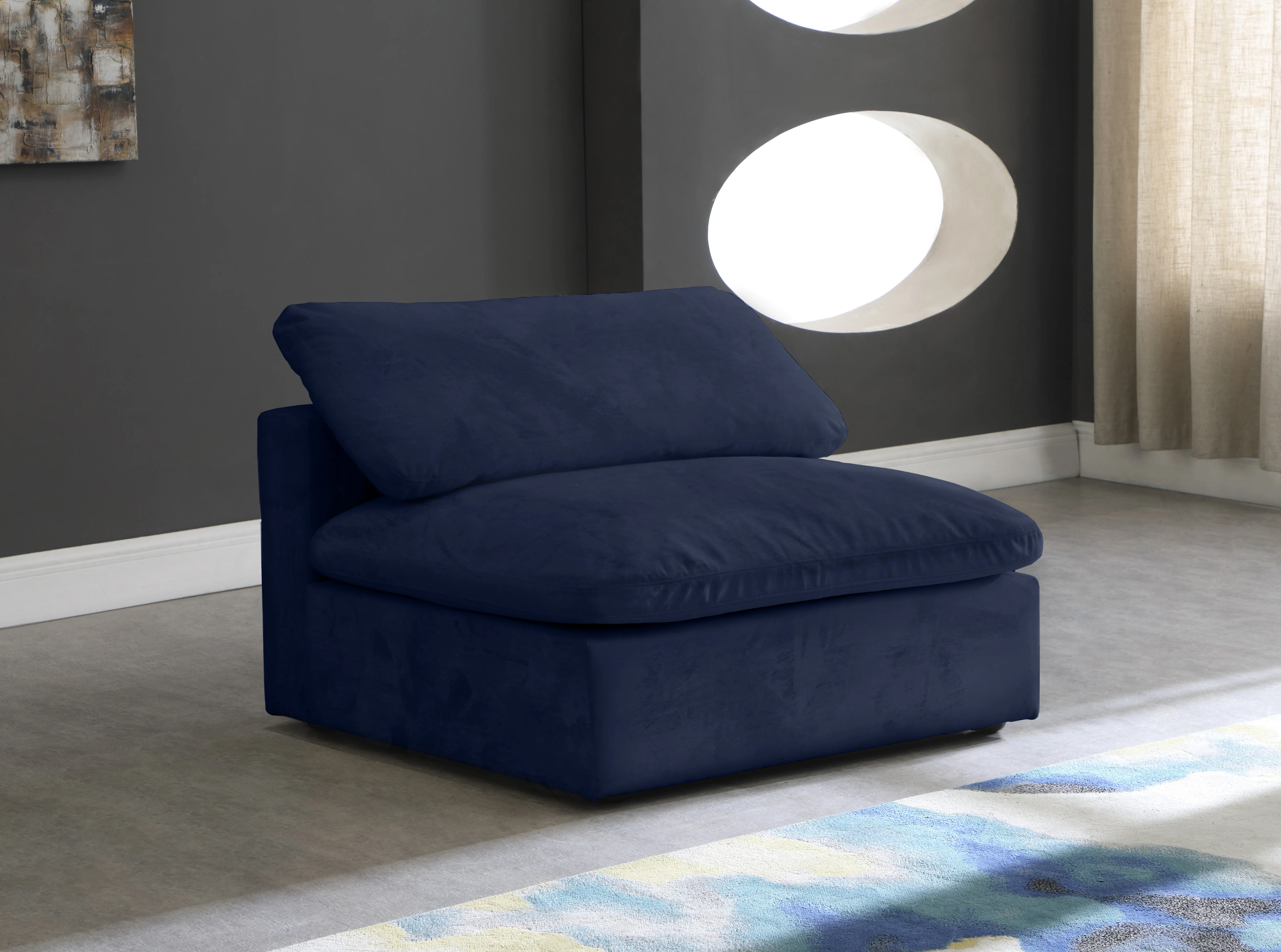 Cozy Velvet Upholstered Overstuffed Fiber Filled Comfort Comfort Armless Modular Chair - Image 23