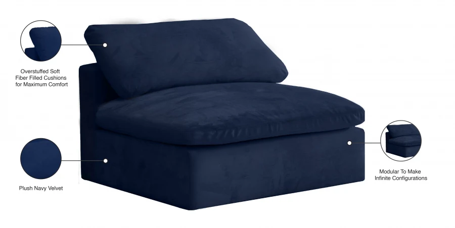 Cozy Velvet Upholstered Overstuffed Fiber Filled Comfort Comfort Armless Modular Chair - Image 28