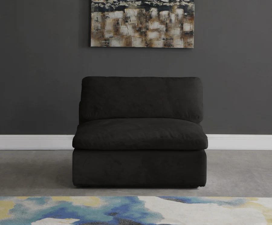 Cozy Velvet Upholstered Overstuffed Fiber Filled Comfort Comfort Armless Modular Chair - Image 3