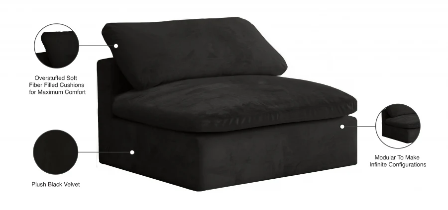Cozy Velvet Upholstered Overstuffed Fiber Filled Comfort Comfort Armless Modular Chair - Image 7