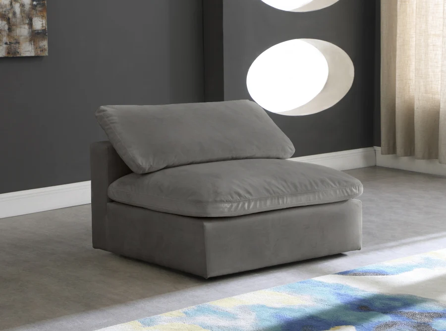 Cozy Velvet Upholstered Overstuffed Fiber Filled Comfort Comfort Armless Modular Chair - Image 9