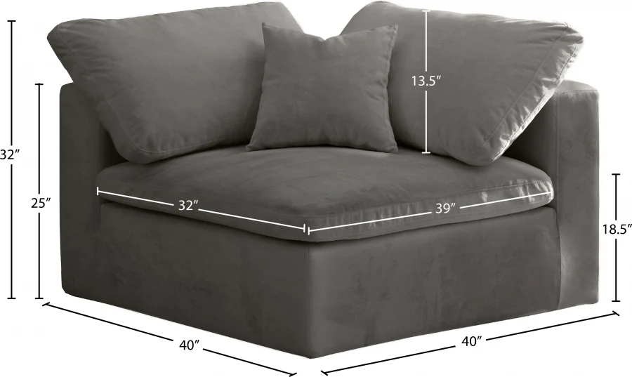 Cozy Velvet Upholstered Overstuffed Fiber Filled Comfort Comfort Corner Modular Chair - Image 11