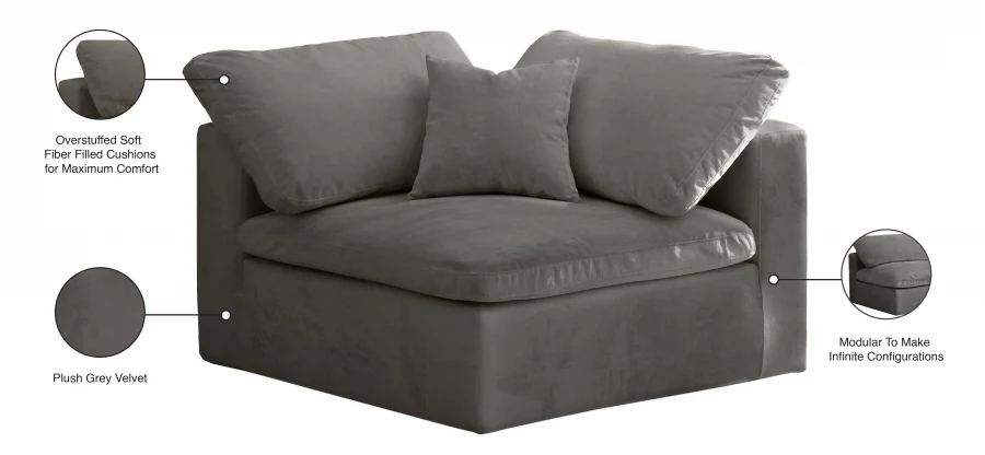 Cozy Velvet Upholstered Overstuffed Fiber Filled Comfort Comfort Corner Modular Chair - Image 12