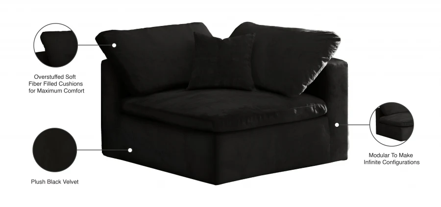 Cozy Velvet Upholstered Overstuffed Fiber Filled Comfort Comfort Corner Modular Chair - Image 6