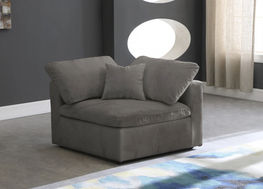 Cozy Velvet Upholstered Overstuffed Fiber Filled Comfort Comfort Corner Modular Chair - Image 8