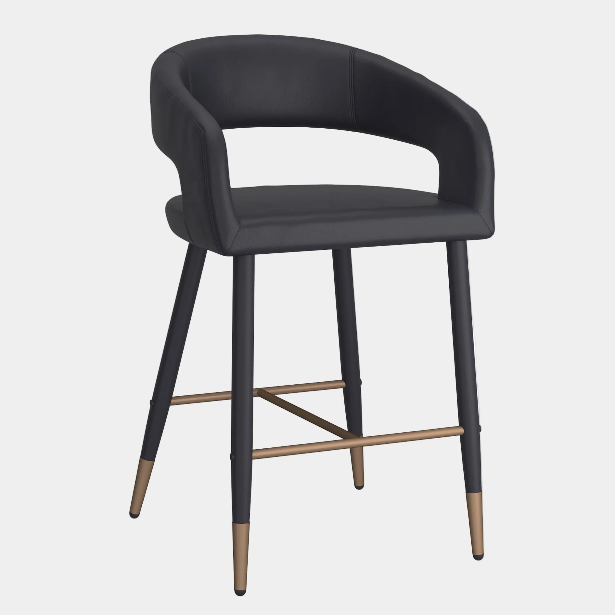 Crimson 26" Counter Stool, set of 2, in Black Faux Leather and Black and Aged Gold