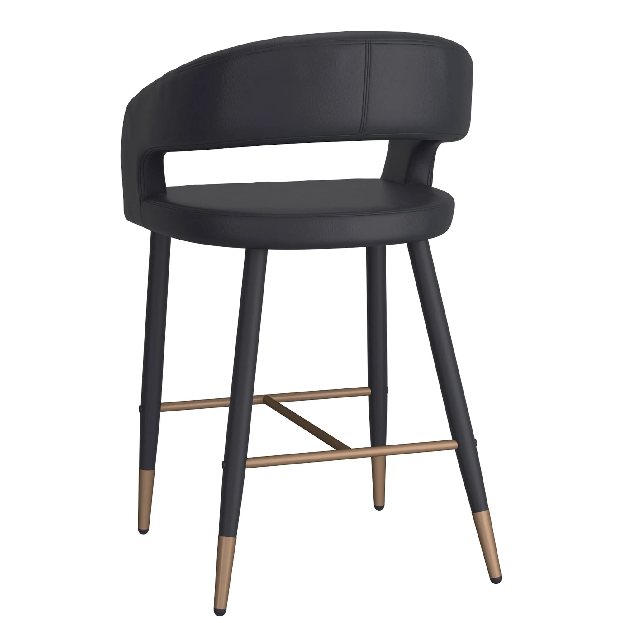 Crimson 26" Counter Stool, set of 2, in Black Faux Leather and Black and Aged Gold - Image 4
