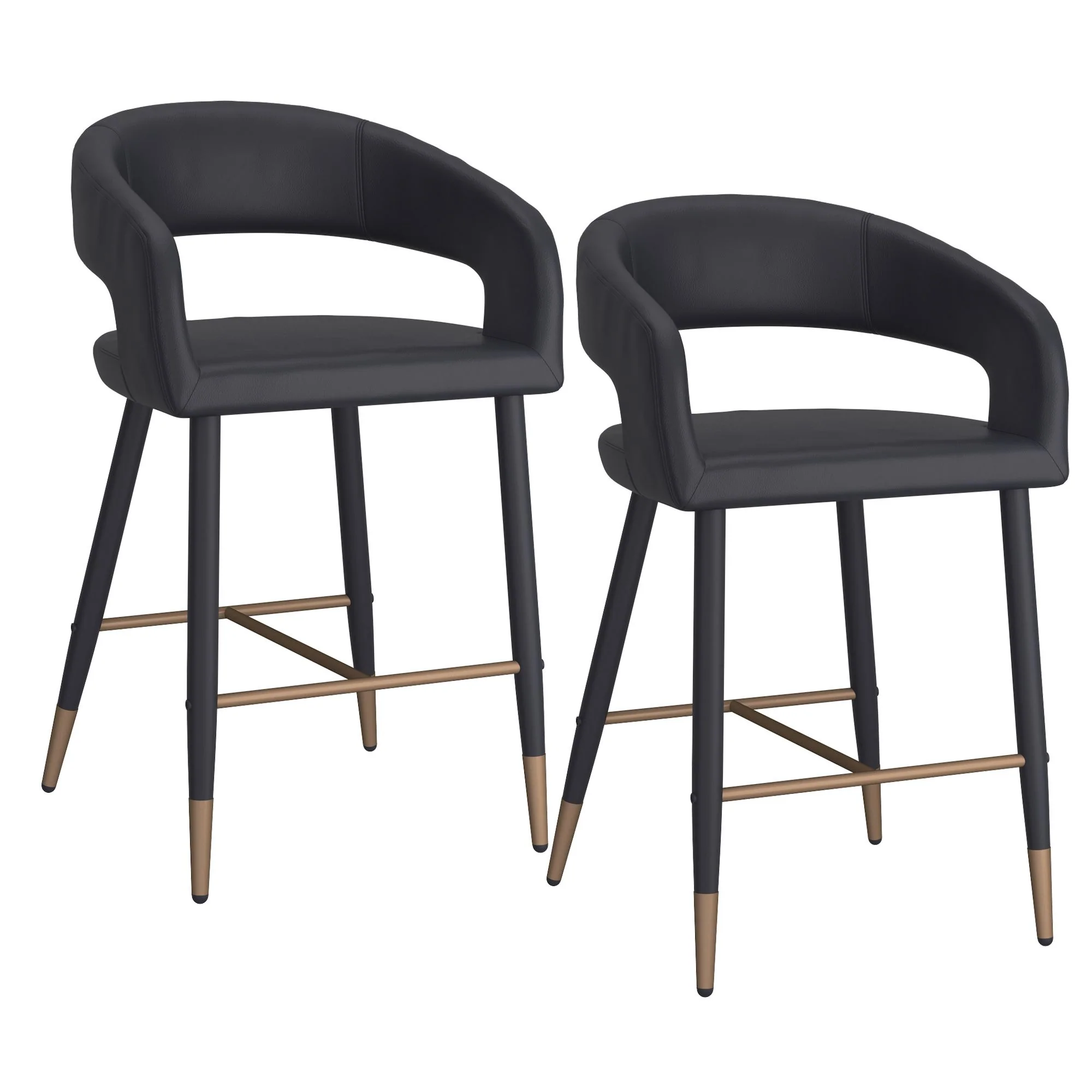 Crimson 26" Counter Stool, set of 2, in Black Faux Leather and Black and Aged Gold - Image 7