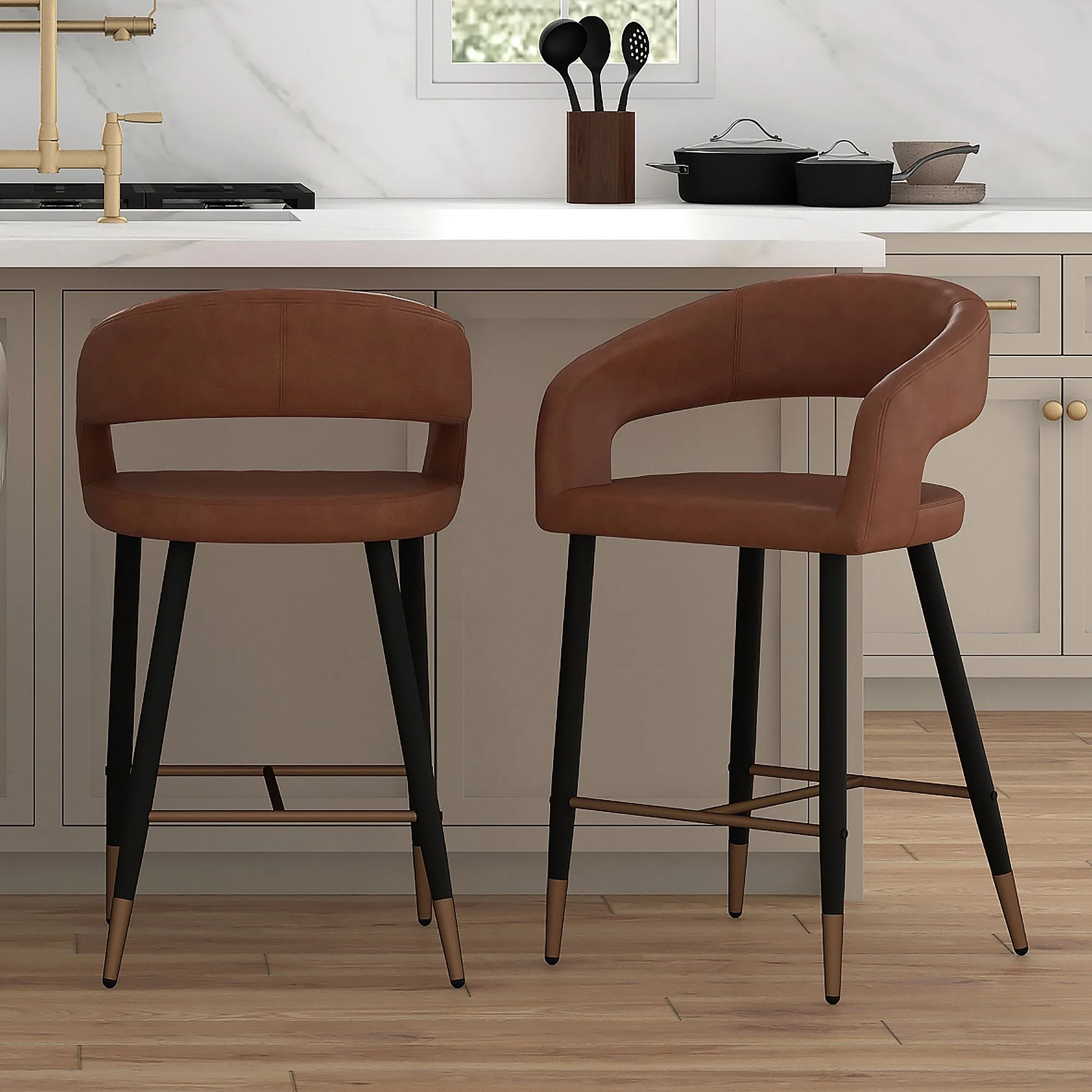 Crimson 26" Counter Stool, set of 2, in Saddle and Black - Image 2