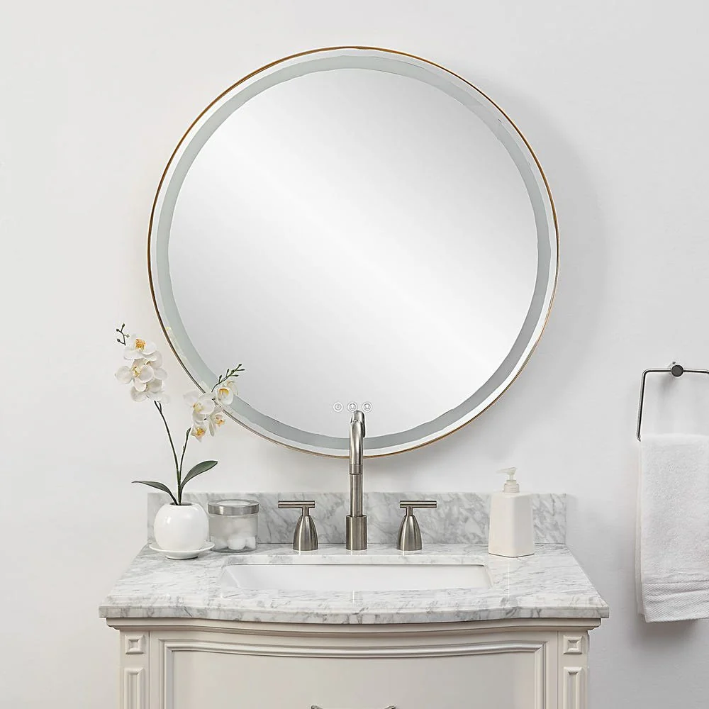 Crofton Lighted Round Mirror, Brass - Image 2