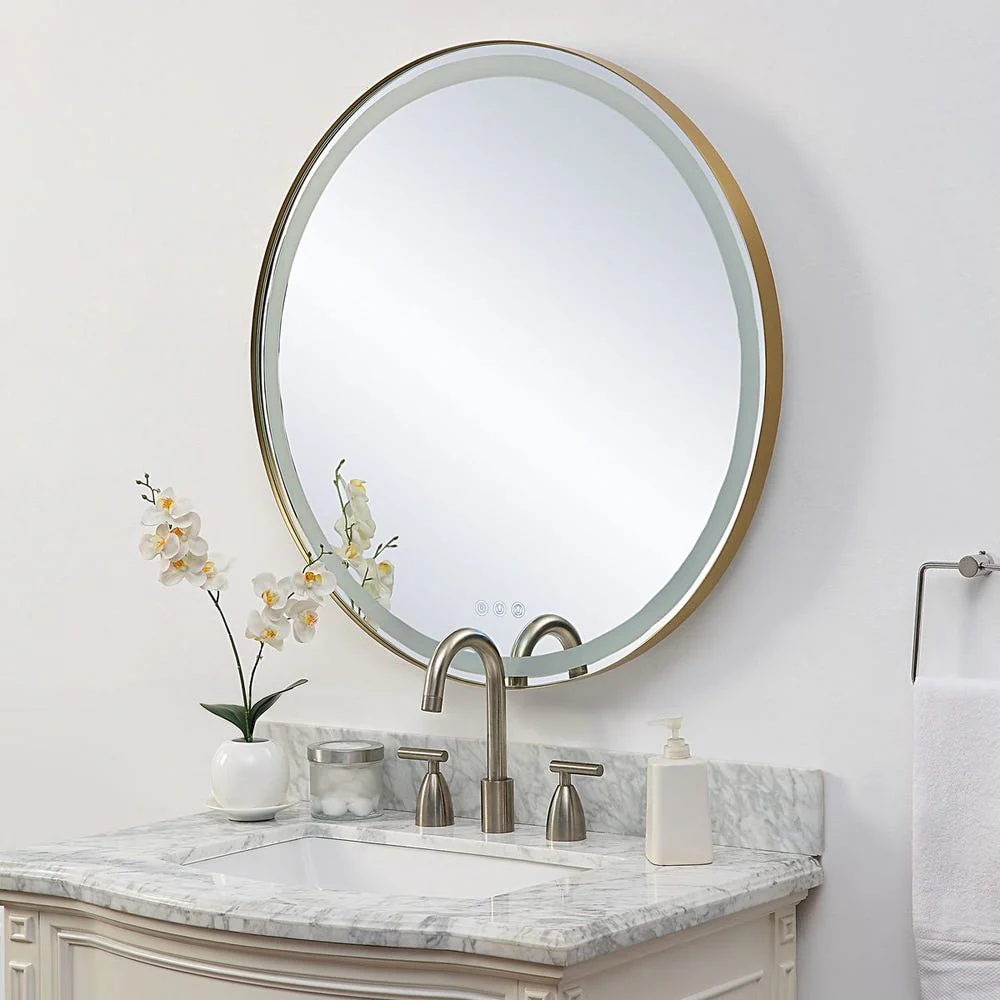 Crofton Lighted Round Mirror, Brass - Image 4