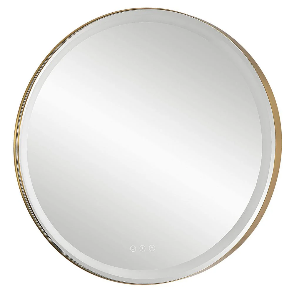 Crofton Lighted Round Mirror, Brass - Image 7