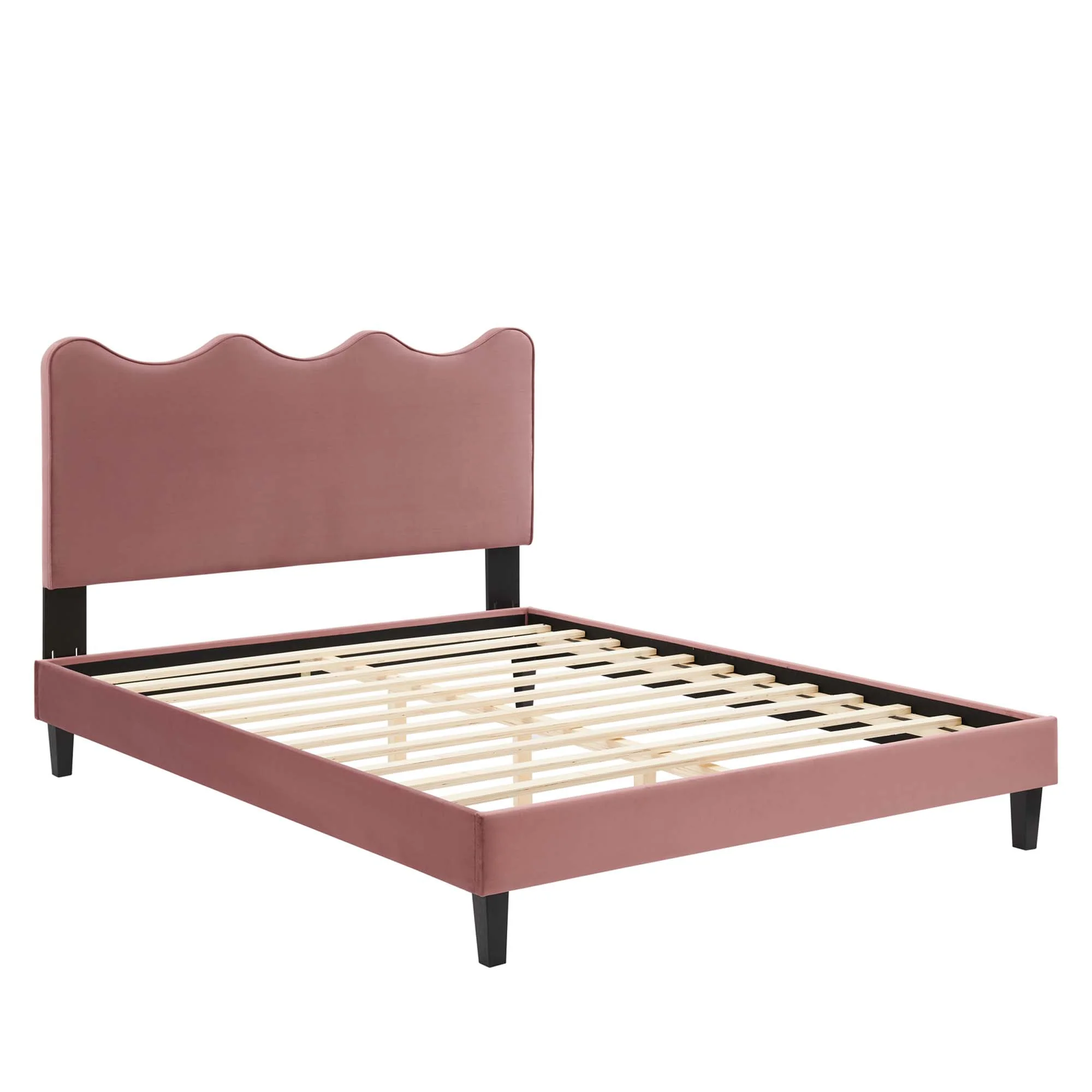 Current Performance Velvet Platform Bed With Black Wood Legs - Image 27