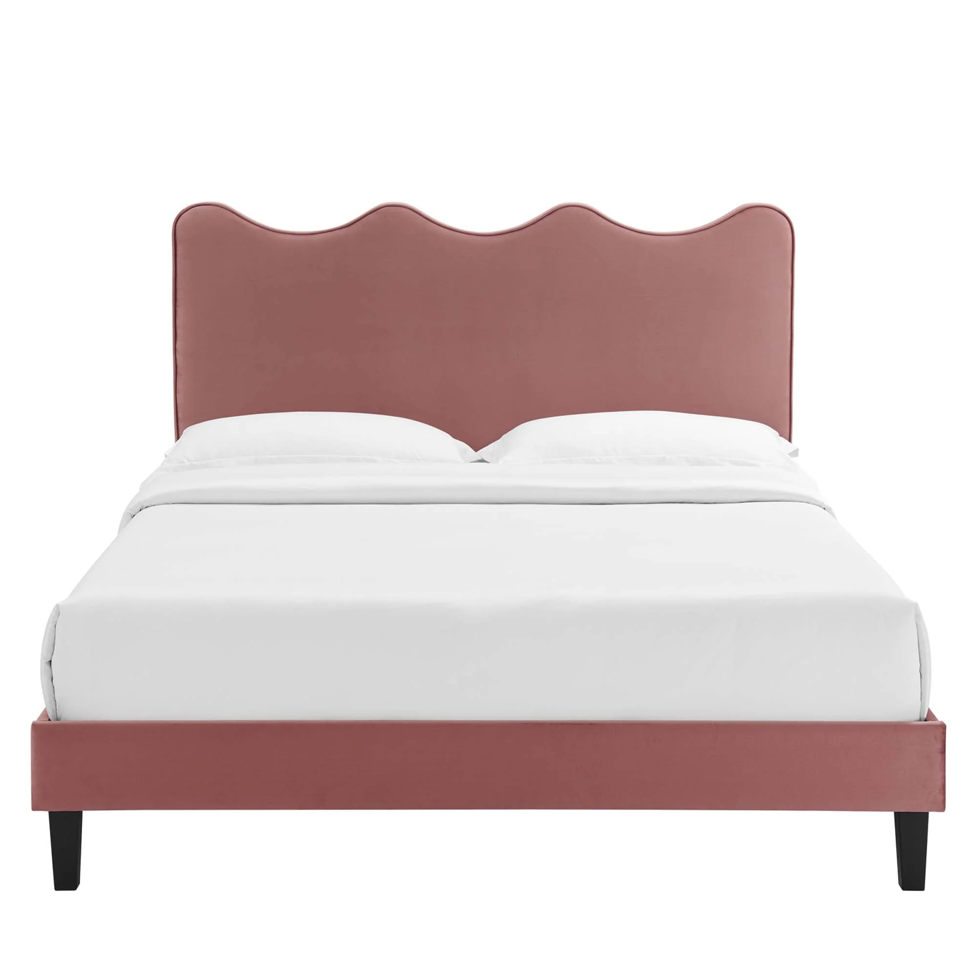 Current Performance Velvet Platform Bed With Black Wood Legs - Image 29