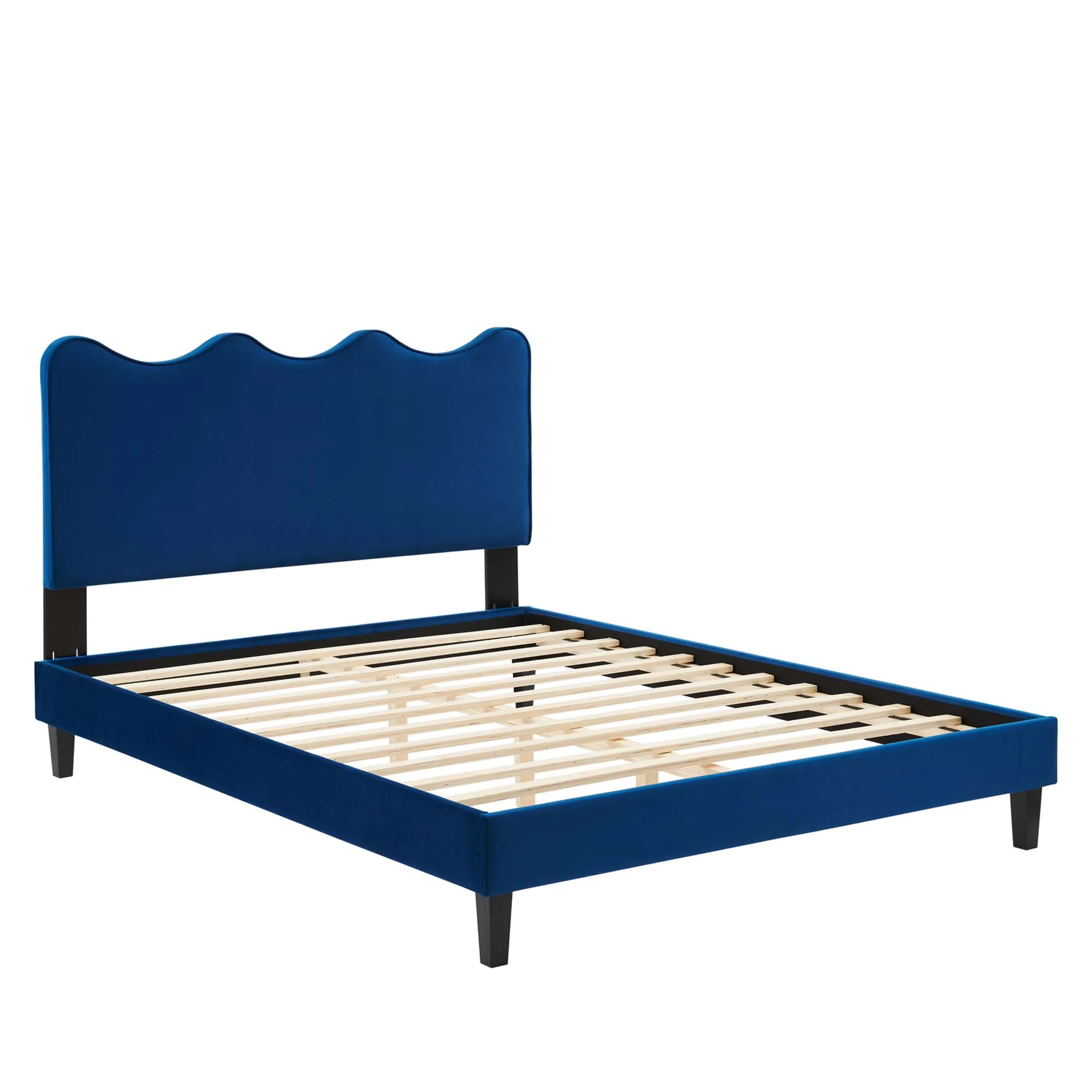 Current Performance Velvet Platform Bed With Black Wood Legs - Image 39