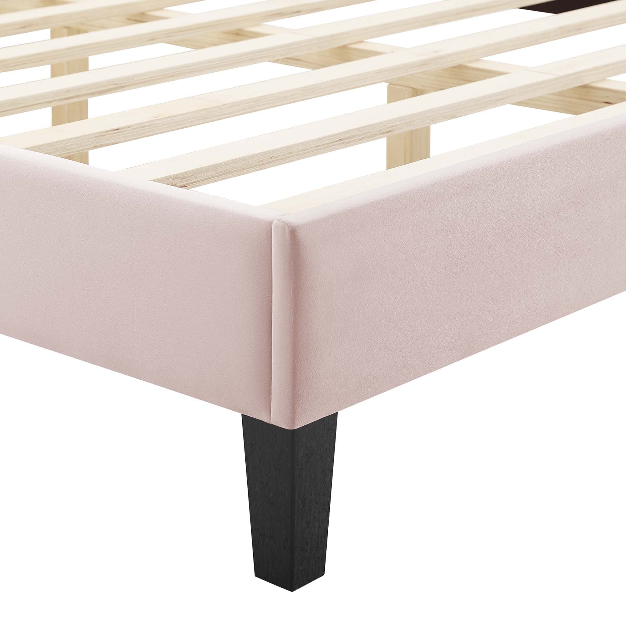 Current Performance Velvet Platform Bed With Black Wood Legs - Image 4