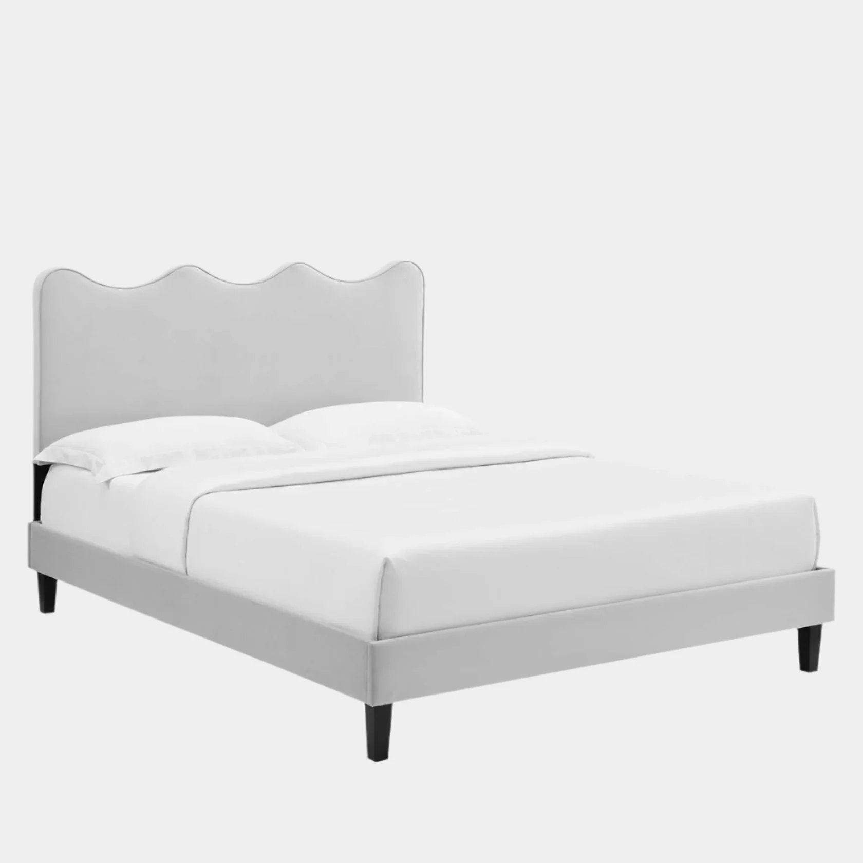 Current Performance Velvet Platform Bed With Black Wood Legs - Image 49