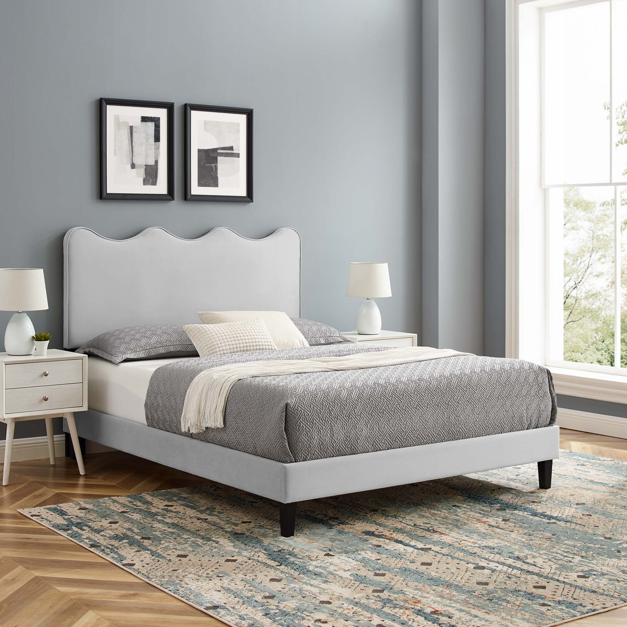 Current Performance Velvet Platform Bed With Black Wood Legs - Image 60