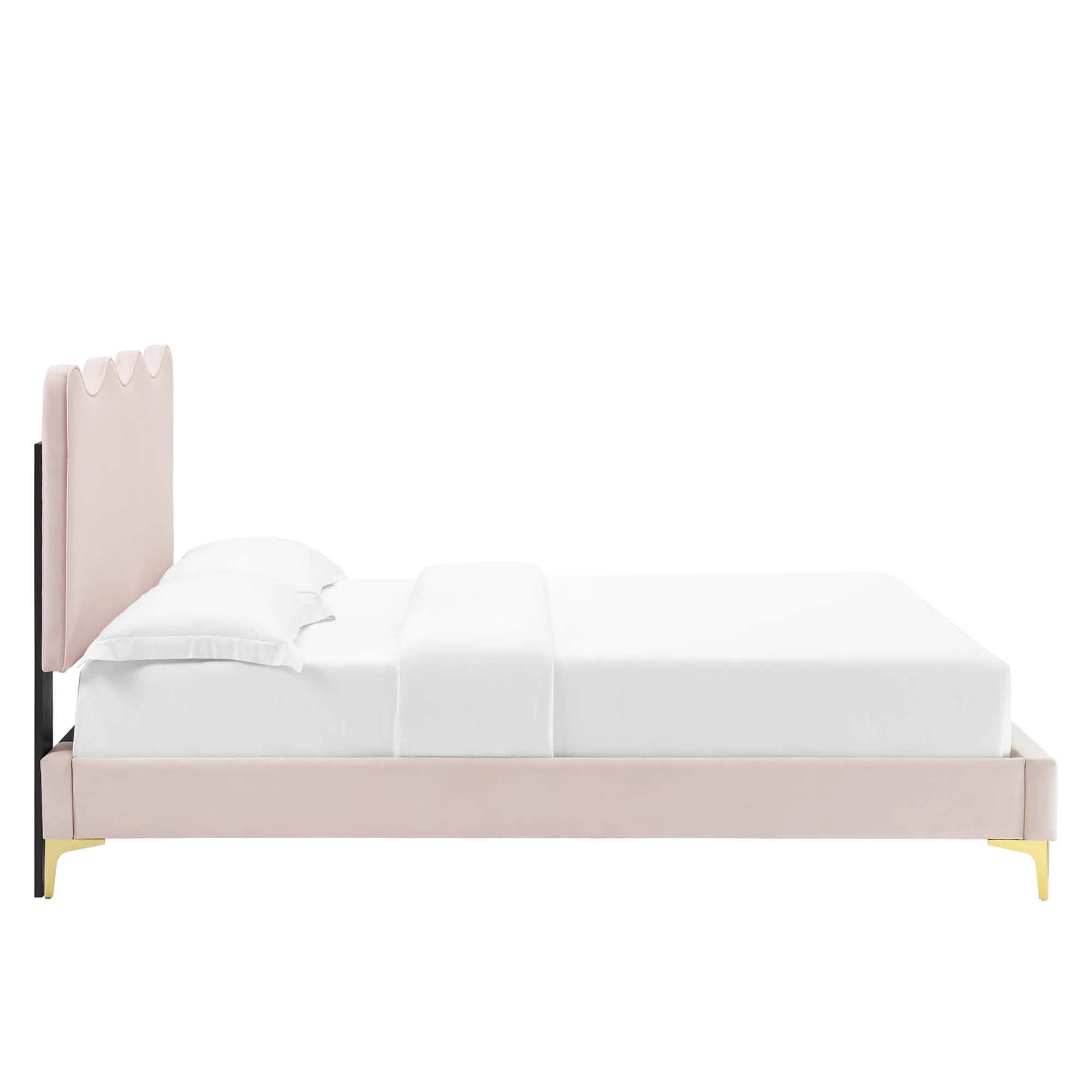 Current Performance Velvet Platform Bed With Gold Metal Legs - Image 14