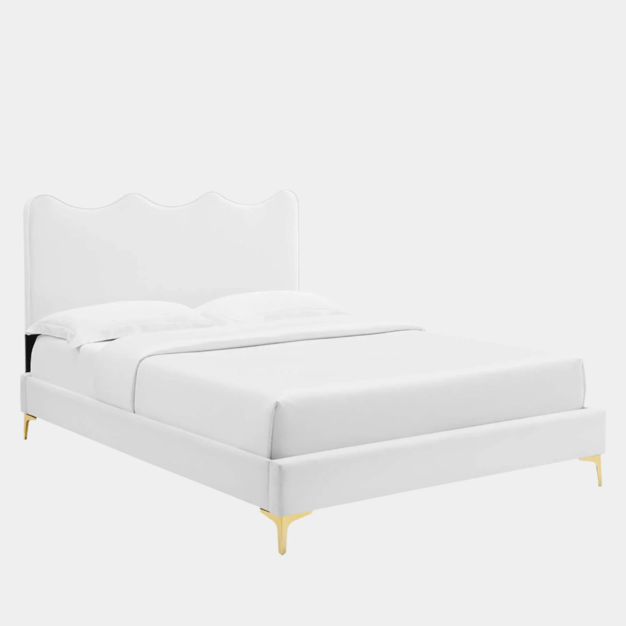 Current Performance Velvet Platform Bed With Gold Metal Legs - Image 25
