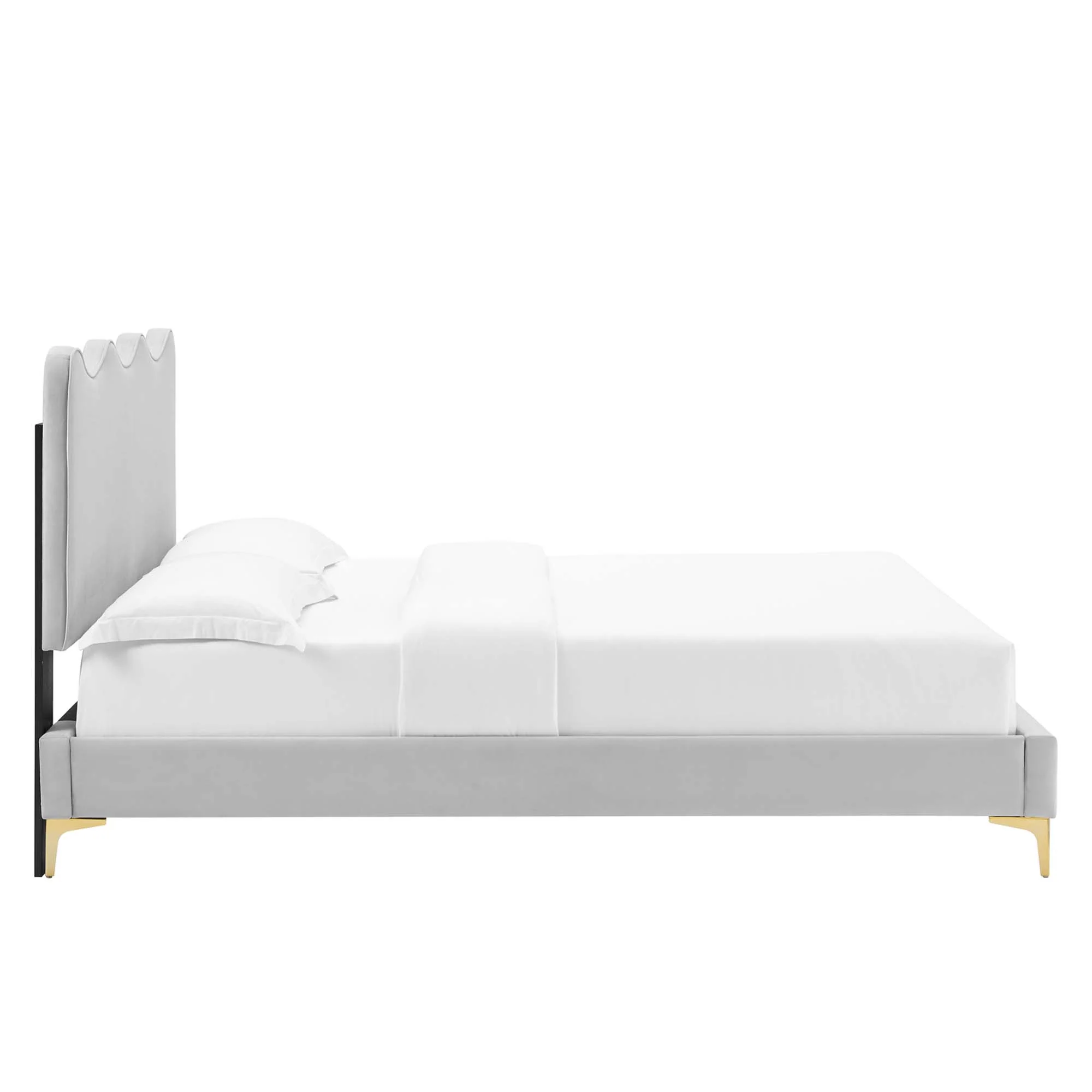 Current Performance Velvet Platform Bed With Gold Metal Legs - Image 37