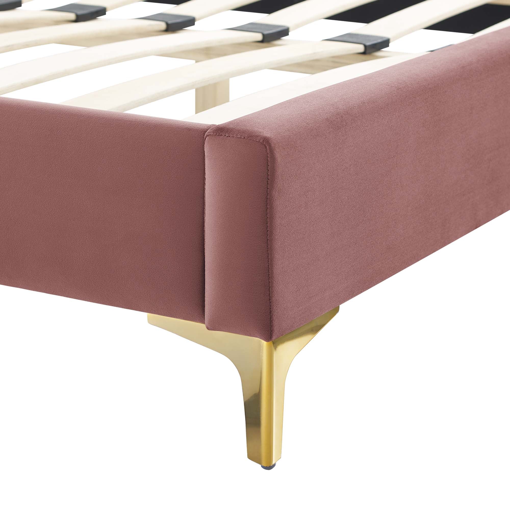 Current Performance Velvet Platform Bed With Gold Metal Legs - Image 4