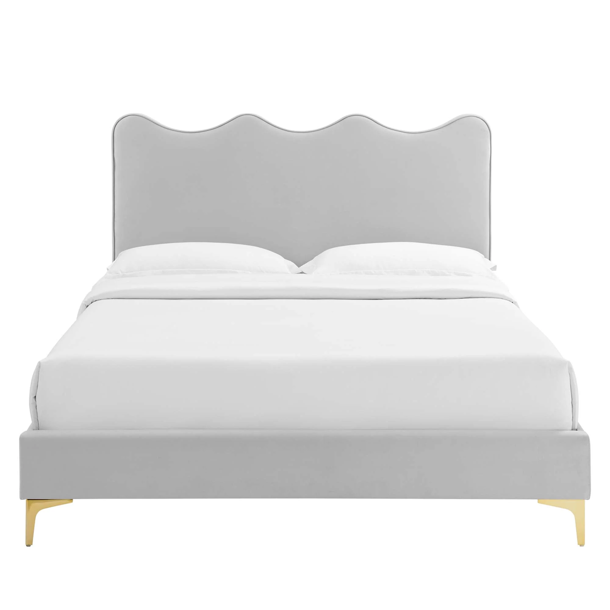 Current Performance Velvet Platform Bed With Gold Metal Legs - Image 40