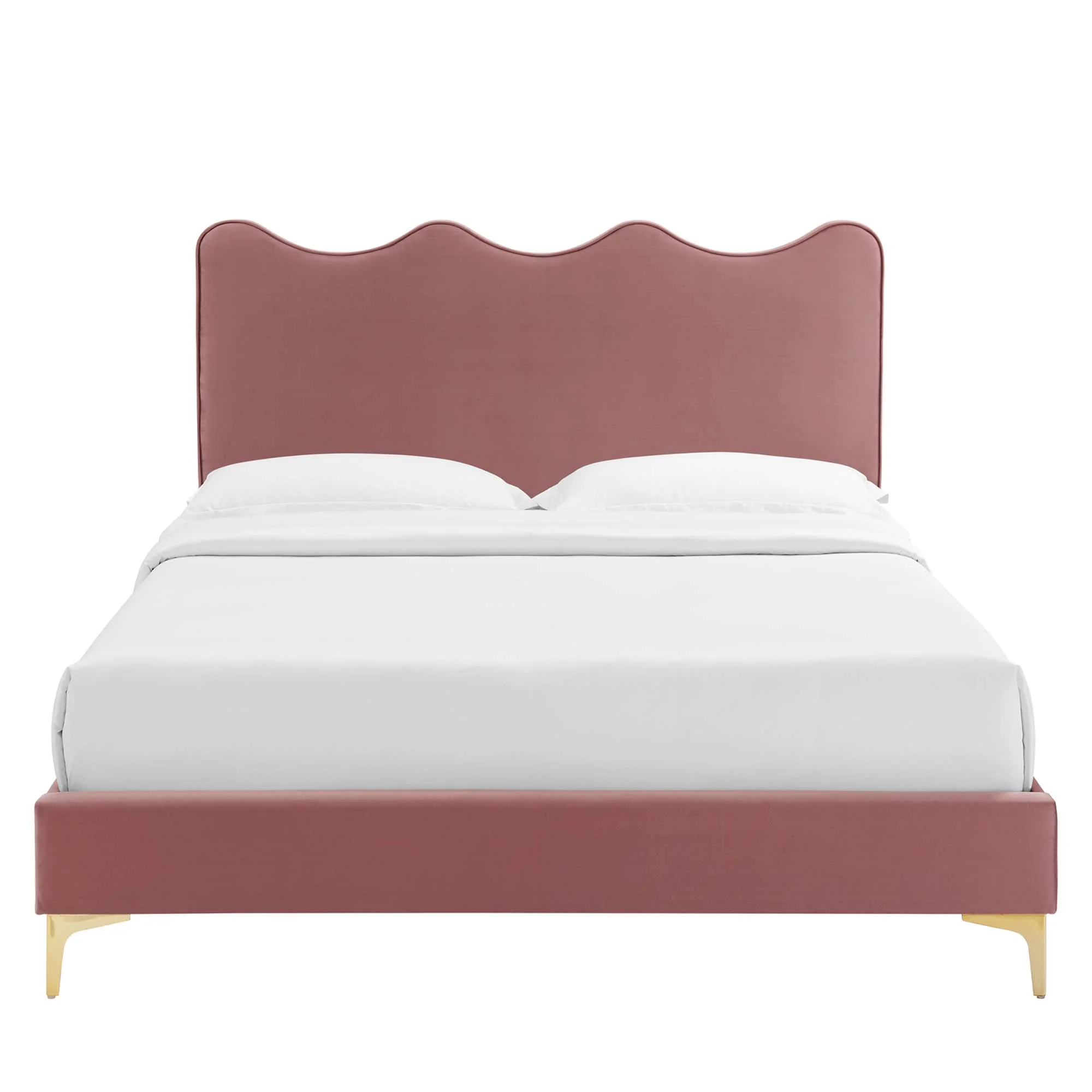 Current Performance Velvet Platform Bed With Gold Metal Legs - Image 5