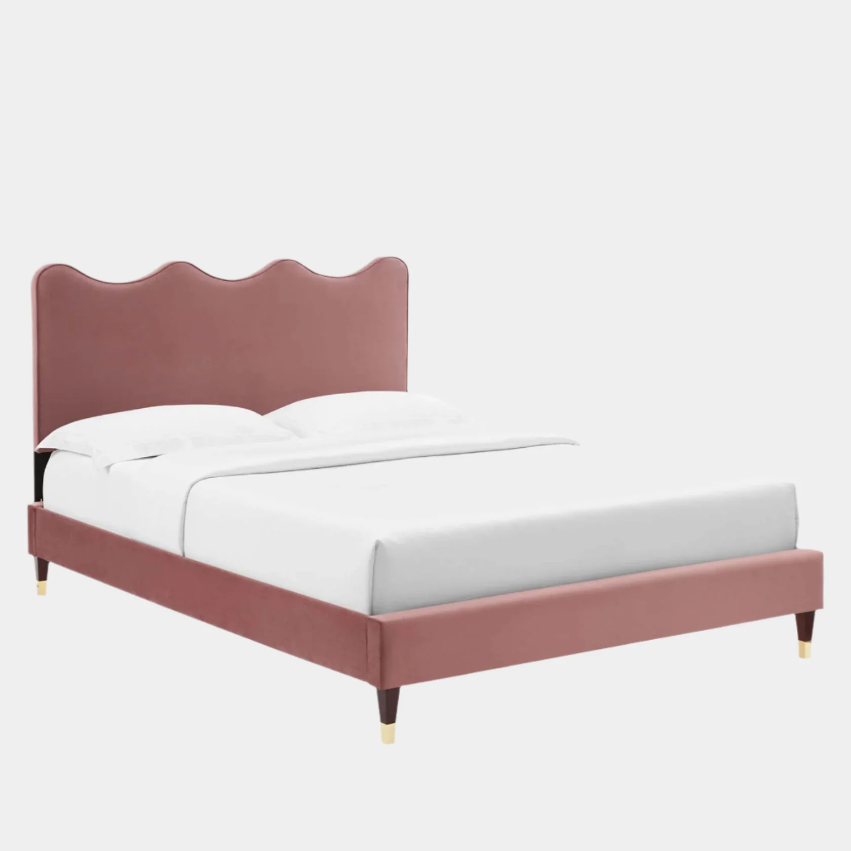 Current Performance Velvet Platform Bed With Wood and Gold Legs