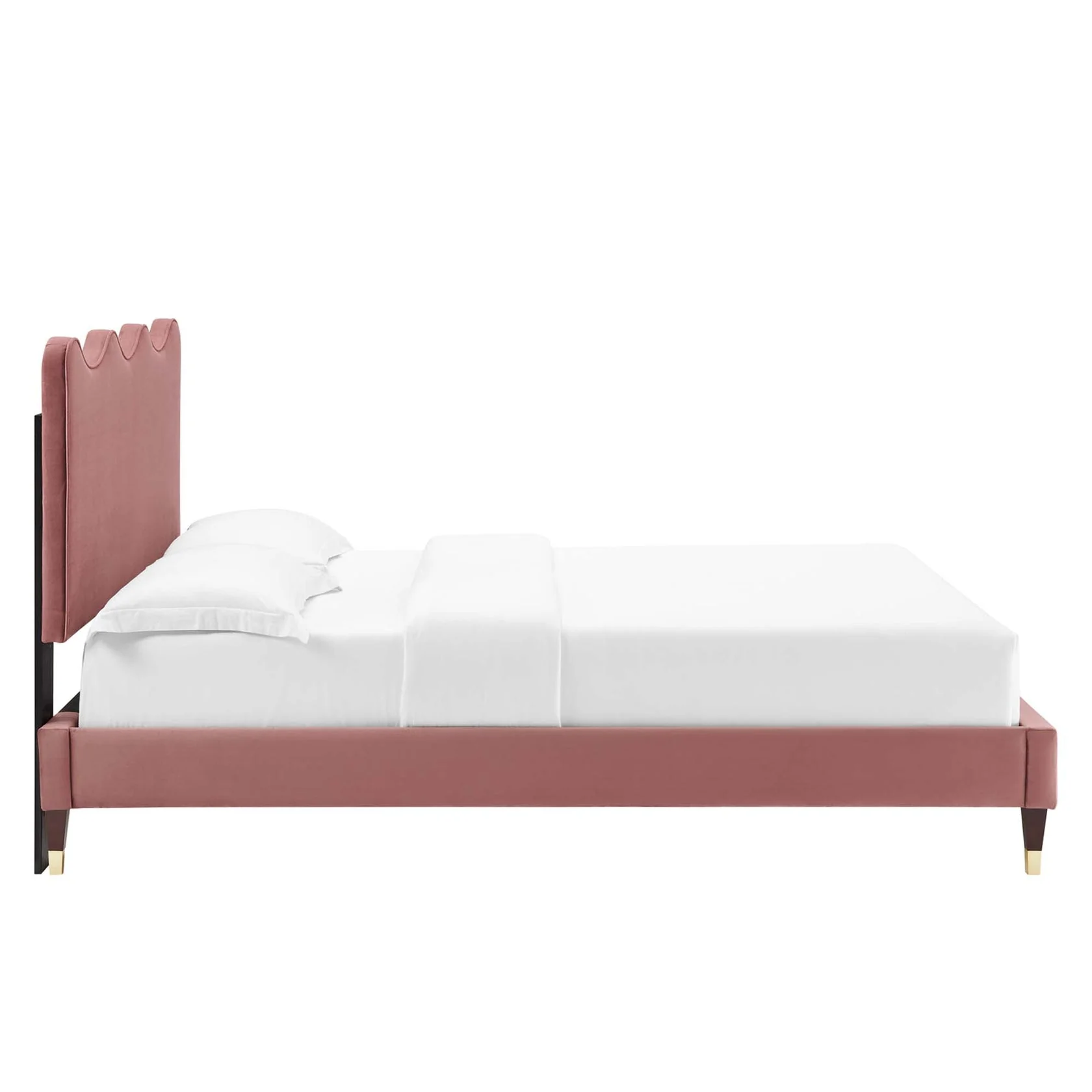 Current Performance Velvet Platform Bed With Wood and Gold Legs - Image 2