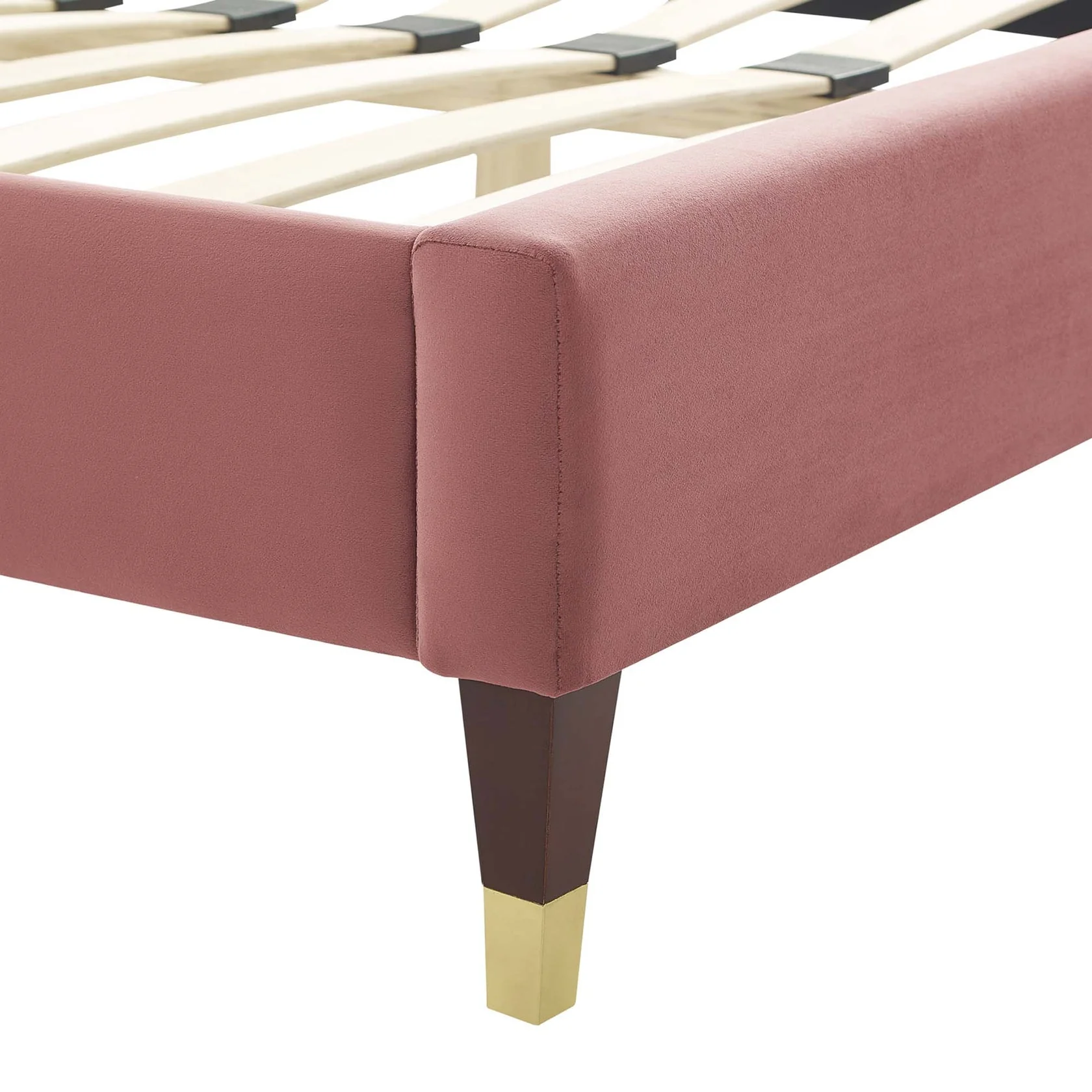 Current Performance Velvet Platform Bed With Wood and Gold Legs - Image 3