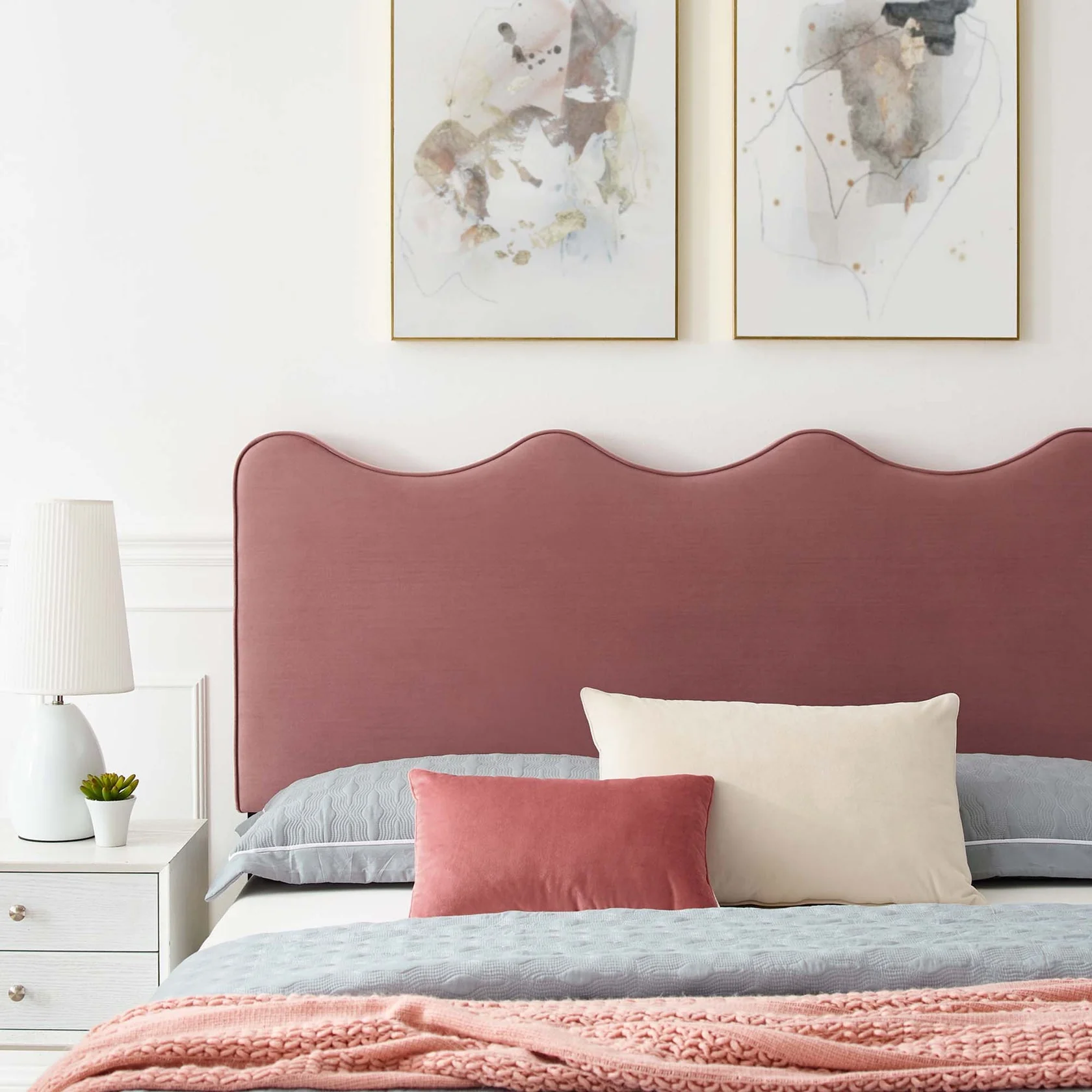 Current Performance Velvet Platform Bed With Wood and Gold Legs - Image 9